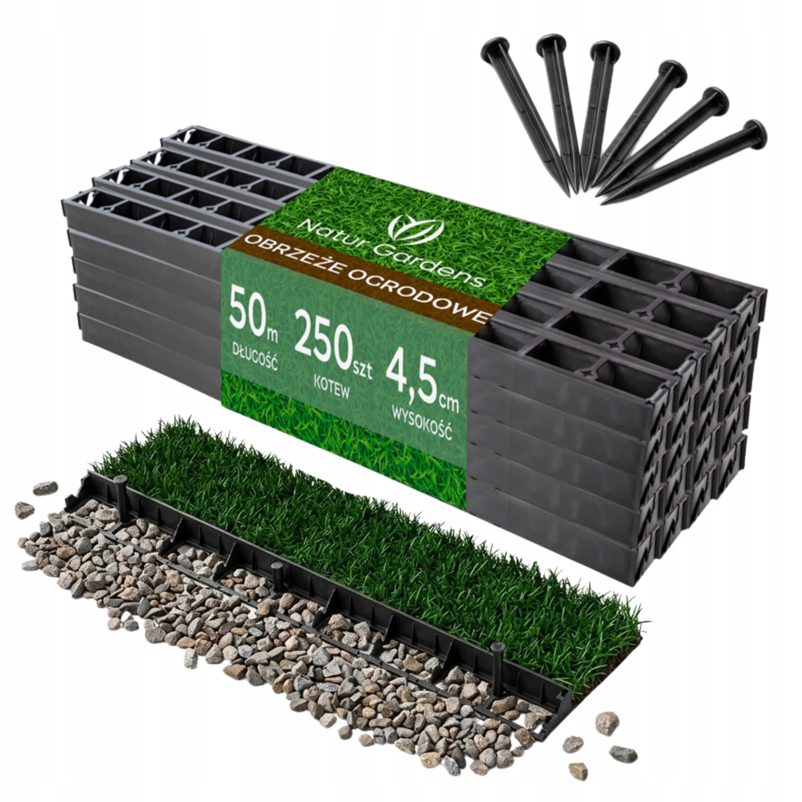 LAWN GARDEN EDGING 4,5CM 50m + 250 ANCHORS Freebie