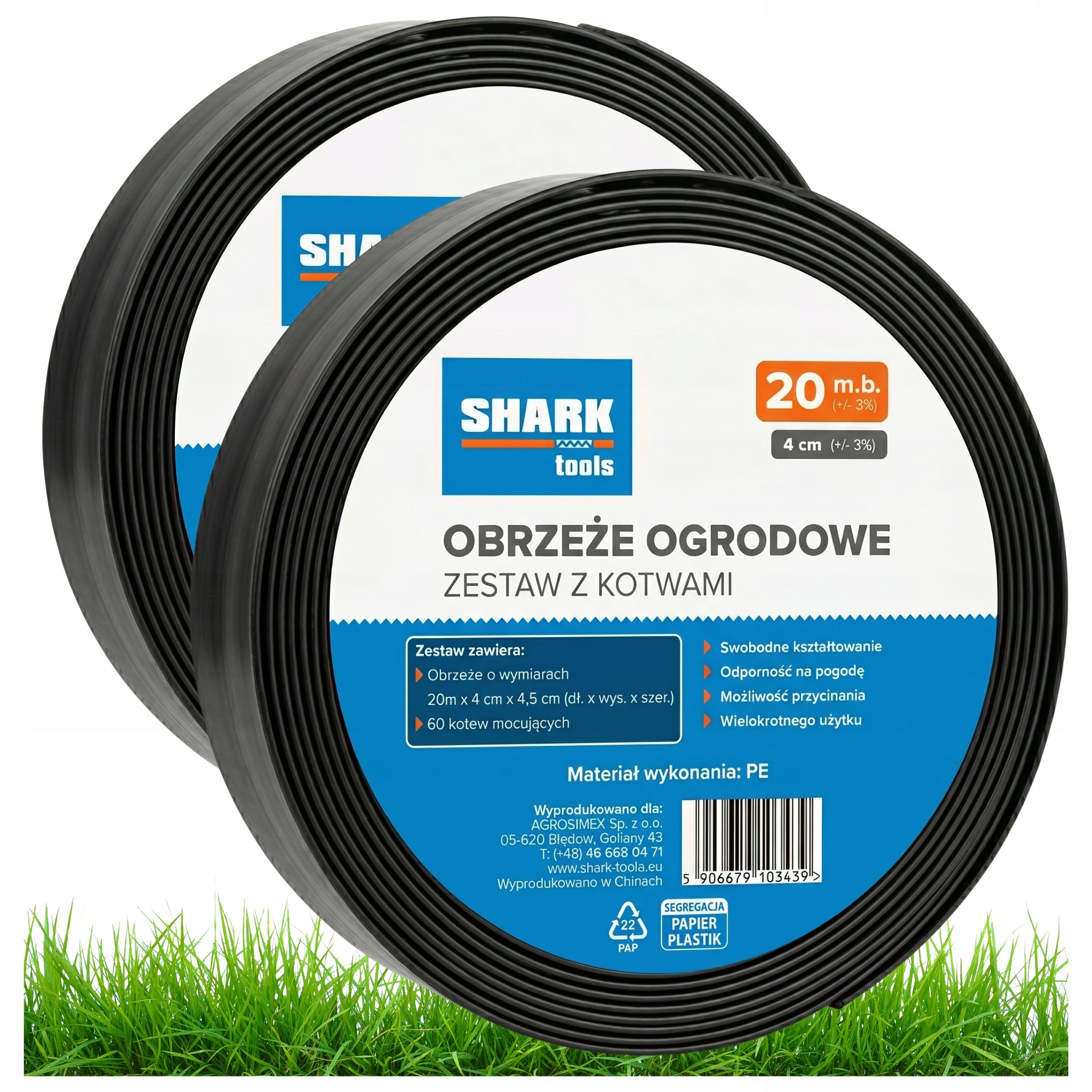 LAWN GARDEN EDGING 40m x 4cm (2x20m) + BLACK PLASTIC ANCHORS