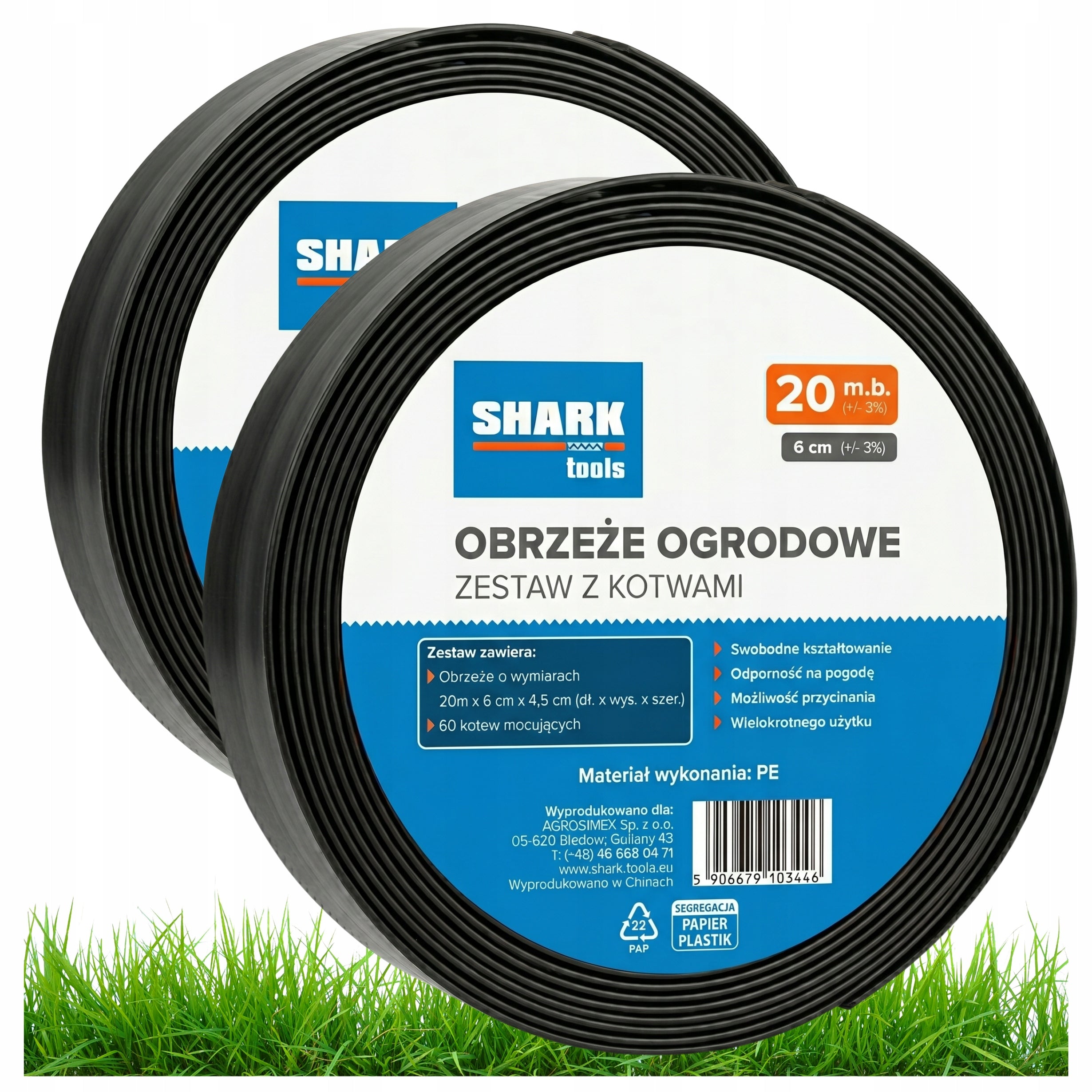 LAWN GARDEN EDGING 40m x 6cm (2x20m) + BLACK PALISADA SHARK ANCHORS