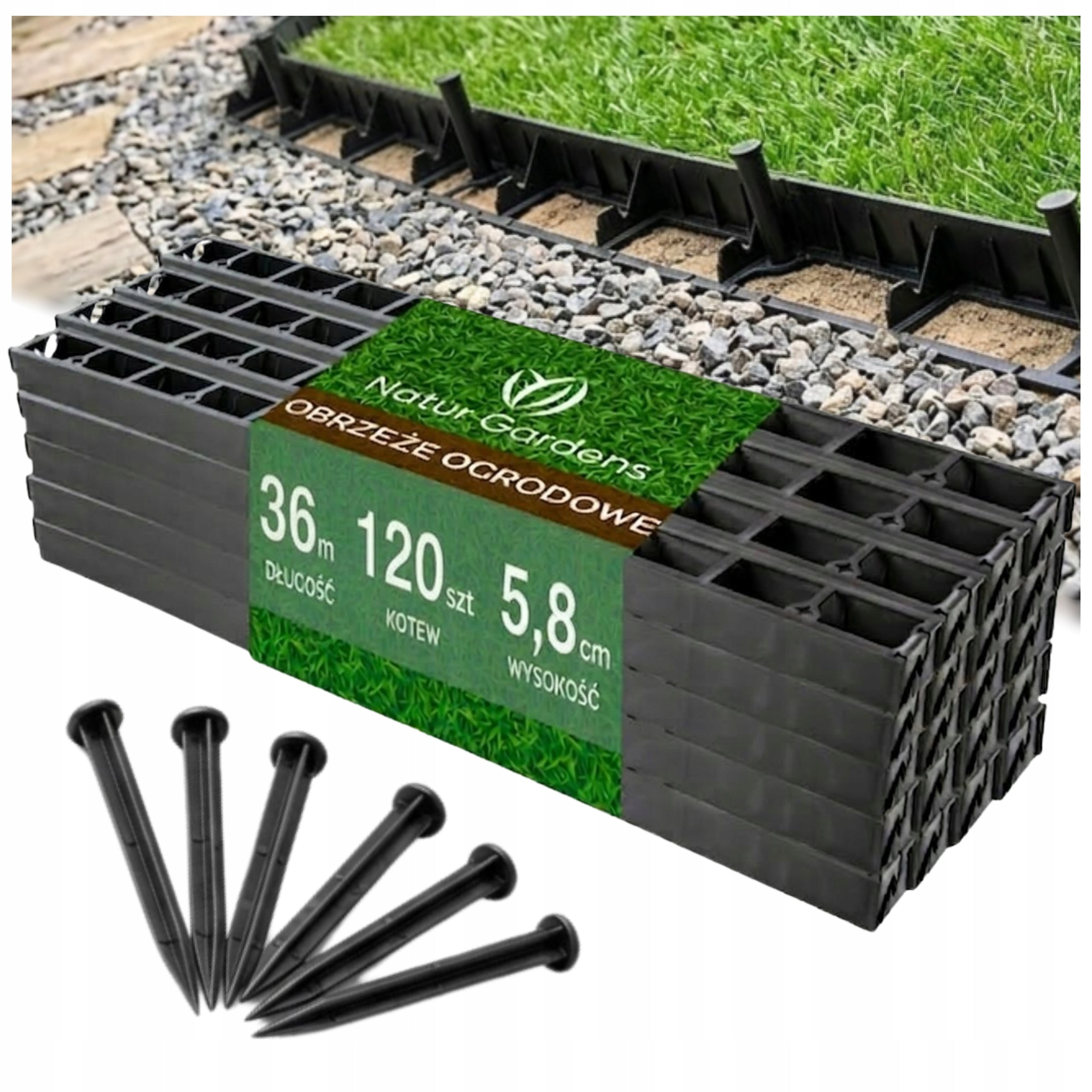 LAWN GARDEN EDGING 5,8CM 36m + 120 ANCHORS Freebie