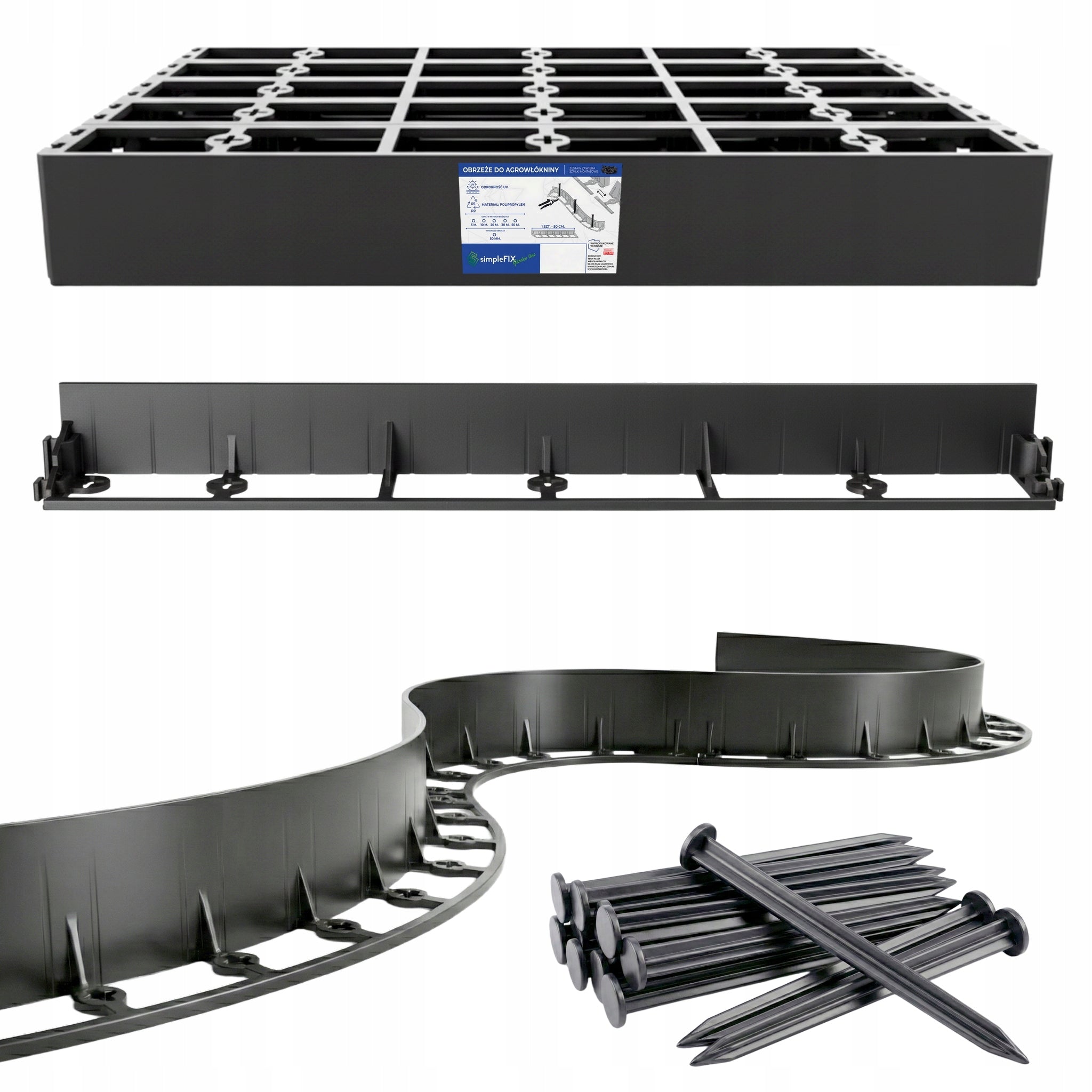 LAWN GARDEN EDGING 50mm BORDER PALISADA 10m + 80 ANCHORS Polish