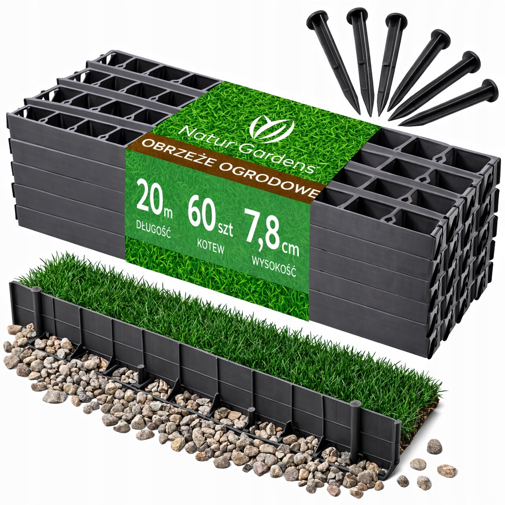 LAWN GARDEN EDGING 7,8CM 20m + 60 ANCHORS Freebie