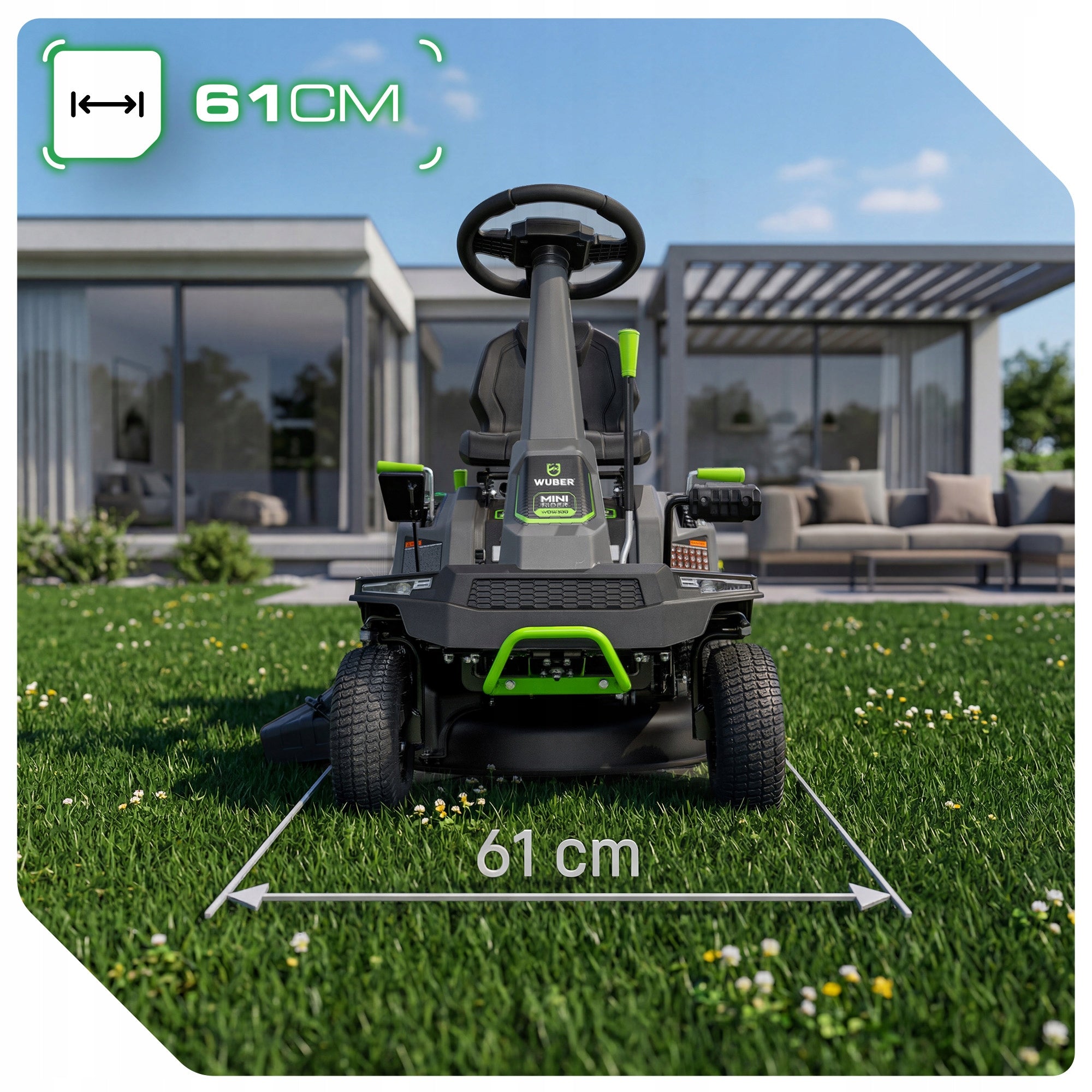 LAWN MOWER GARDEN TRACTOR +BASKET 150L/61cm/6,12KM STRONG MANEUVERABLE MINI RIDER Manufacturer code W09300 KOSIARKA-TRAKTOREK OGRODOWY MINI RIDER