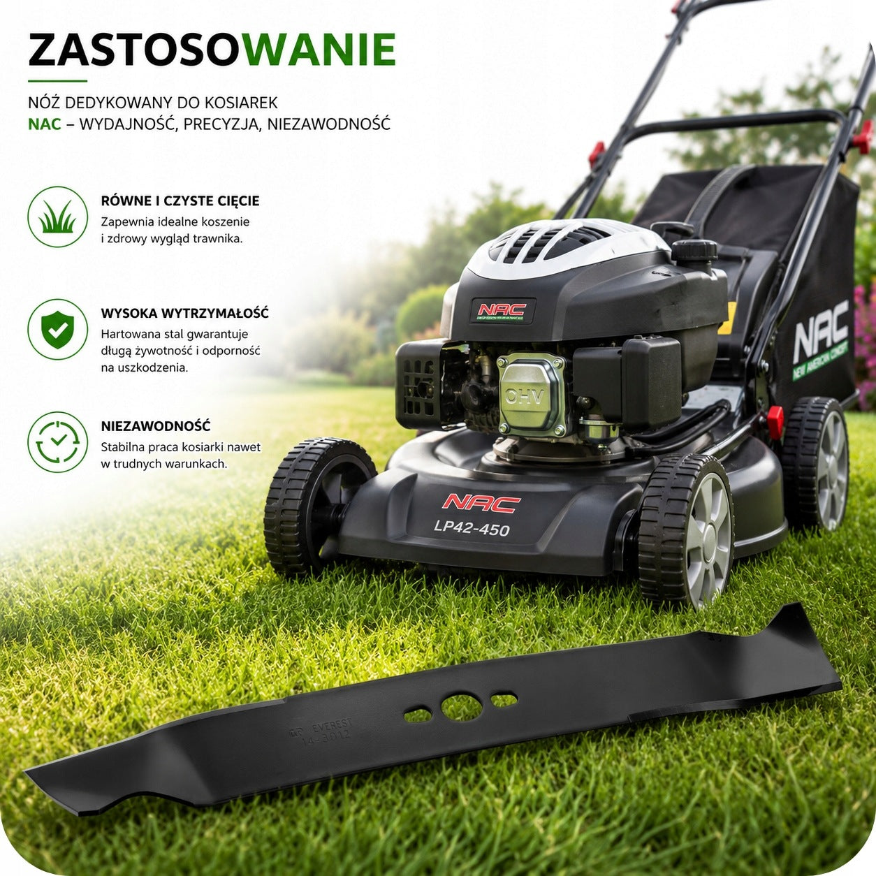 LAWN MOWER KNIFE NAC LP50 LS50 S511 NAC 475 575 675-575 50 CM RYOBI RLM52 Manufacturer code EV14-31012