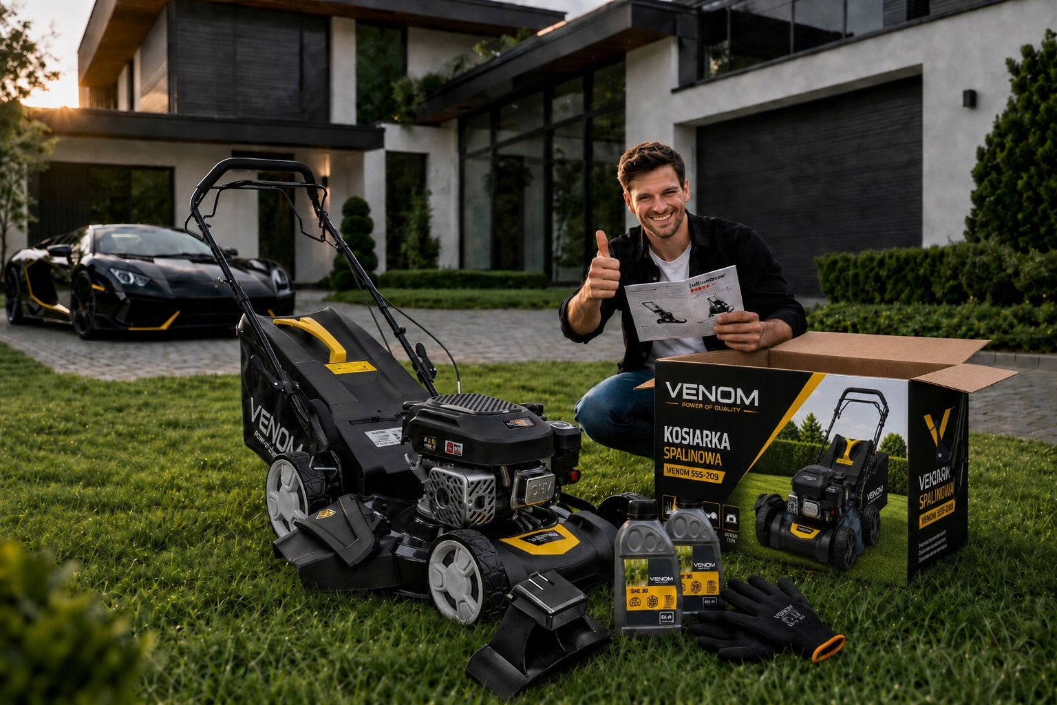 LAWN MOWER VENOM 55cm MULCH POWERFUL MOTOR 209cc PRO DRIVE Manufacturer code KOSIARKA SPALINOWA VENOM VEN 55S-209