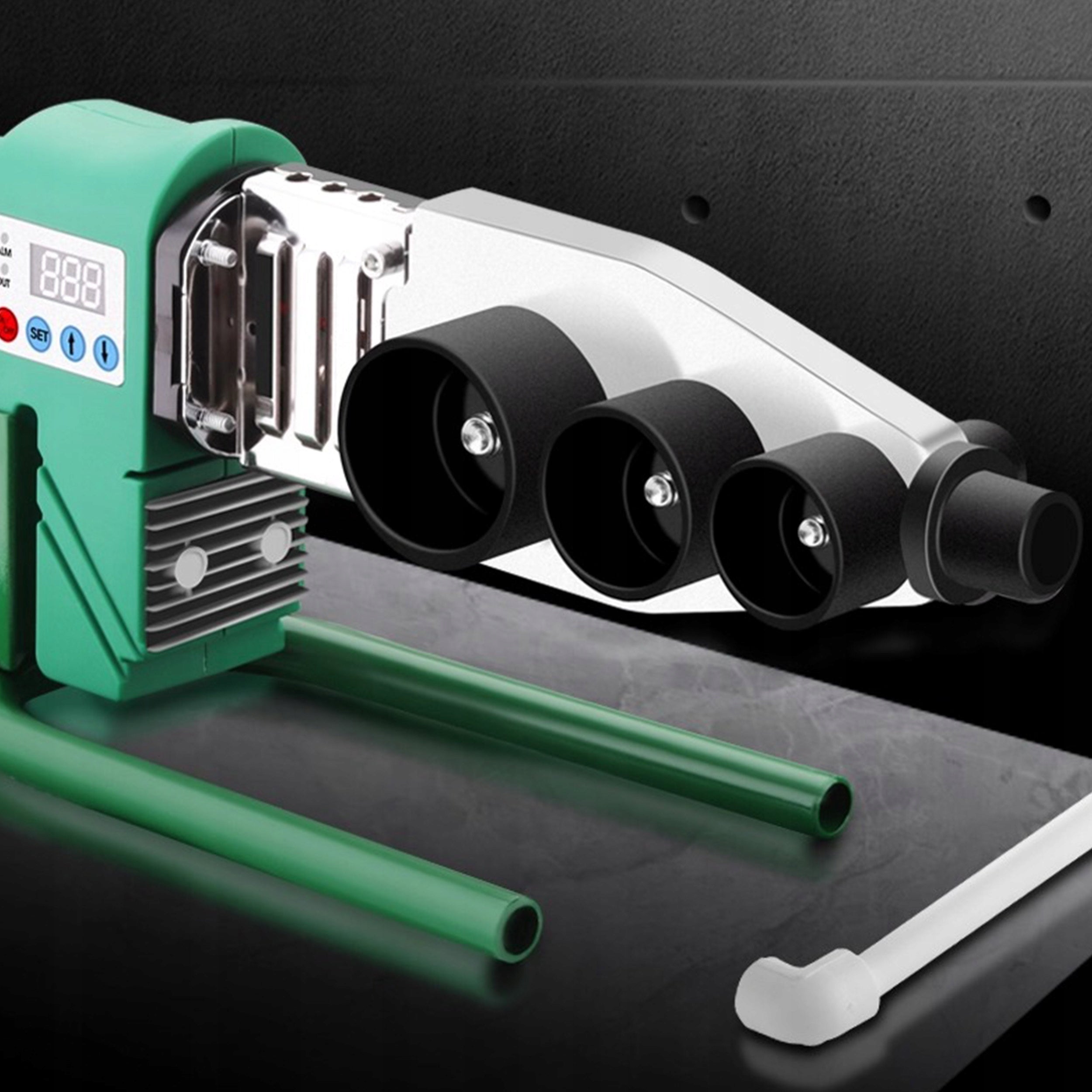 LCD PIPE WELDING MACHINE PP PVC DIES 16-63mm 2800W POLYFUSION DISPLAY Manufacturer code MIARKA RĘKAWICE POZIOMICA DUŻY ZESTAW XXL 2