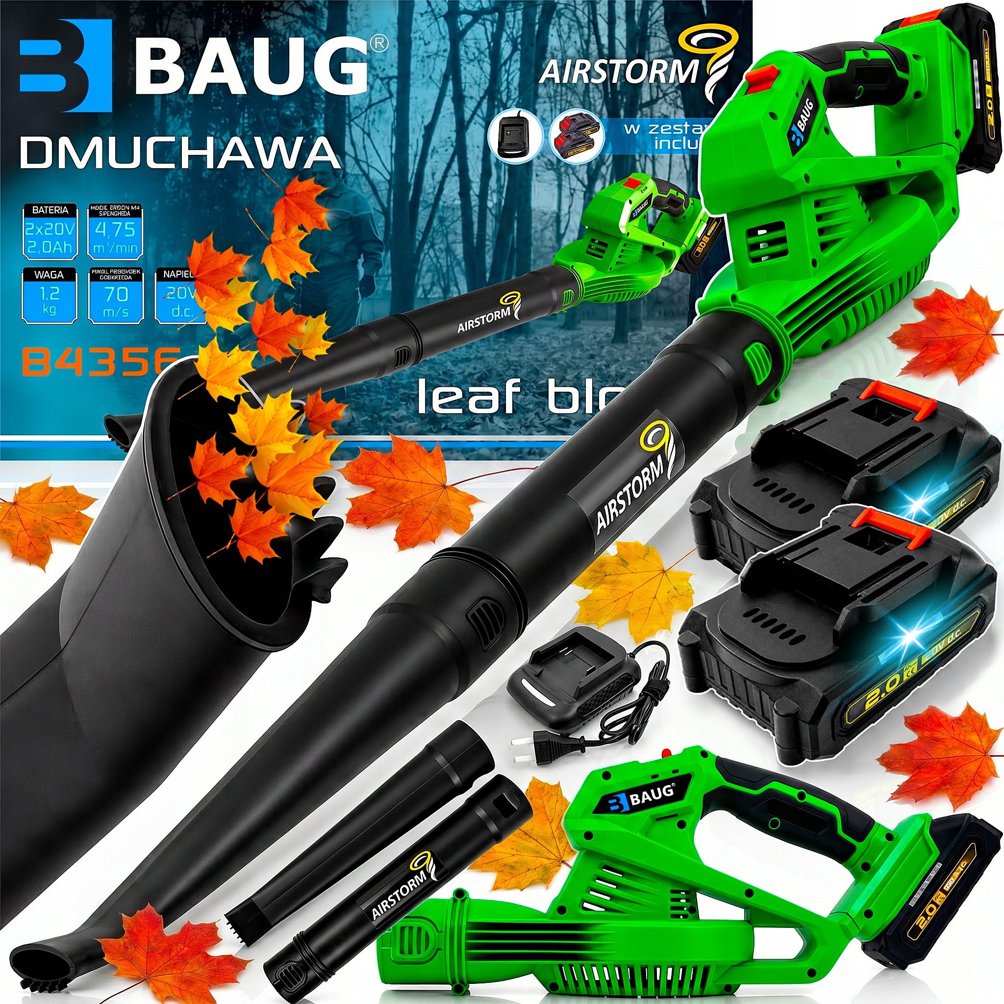 LEAF BLOWER CORDLESS GARDEN WIRELESS FOR SNOW 2x AKU 2AH