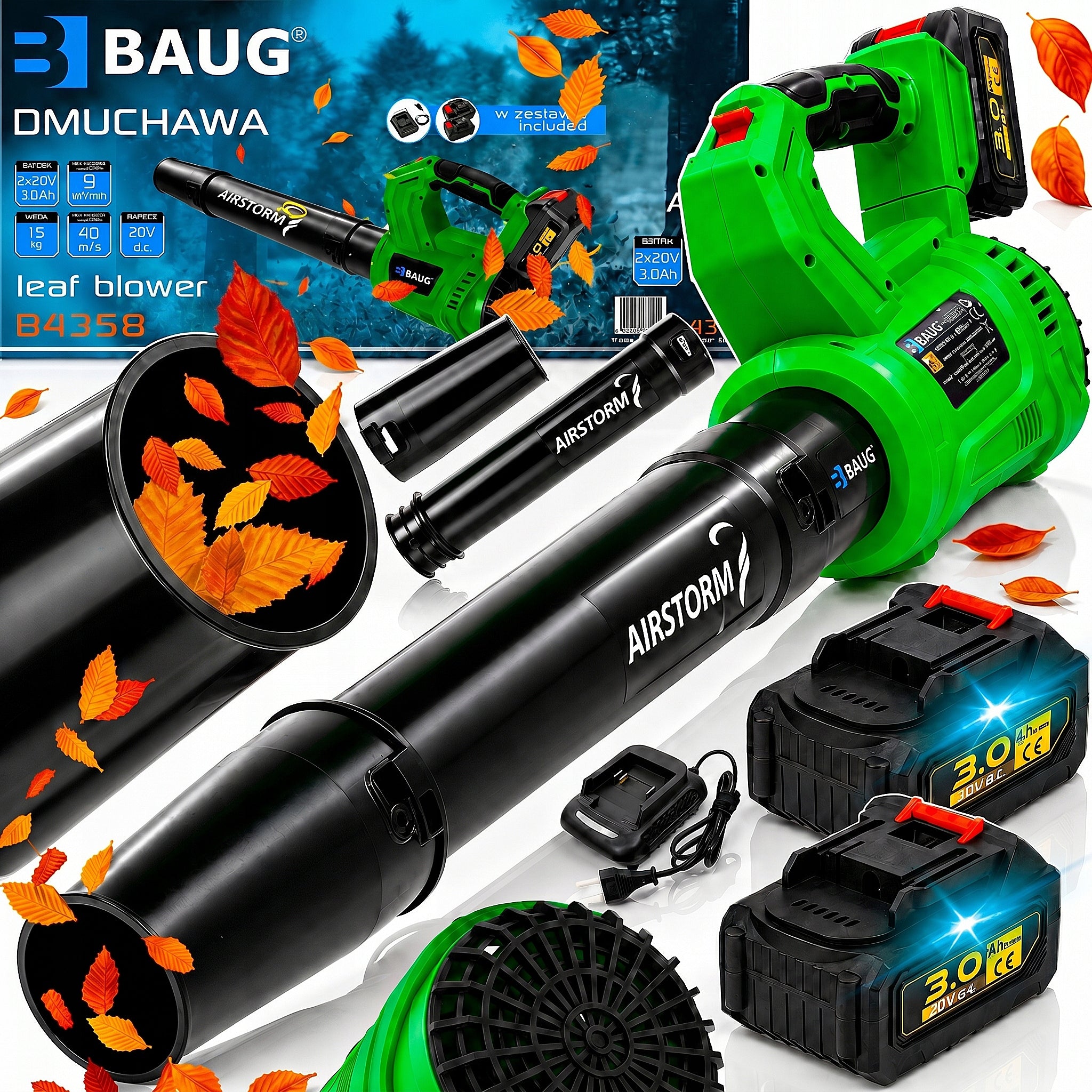 LEAF BLOWER CORDLESS GARDEN WIRELESS FOR SNOW 2x AKU 3AH
