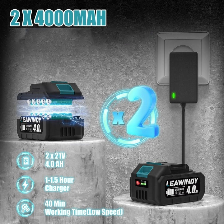 LEAF BLOWER ELECTRIC CORDLESS 21V 6 SPEEDS 2x 4Ah BATTERIES Manufacturer code A25692CAA