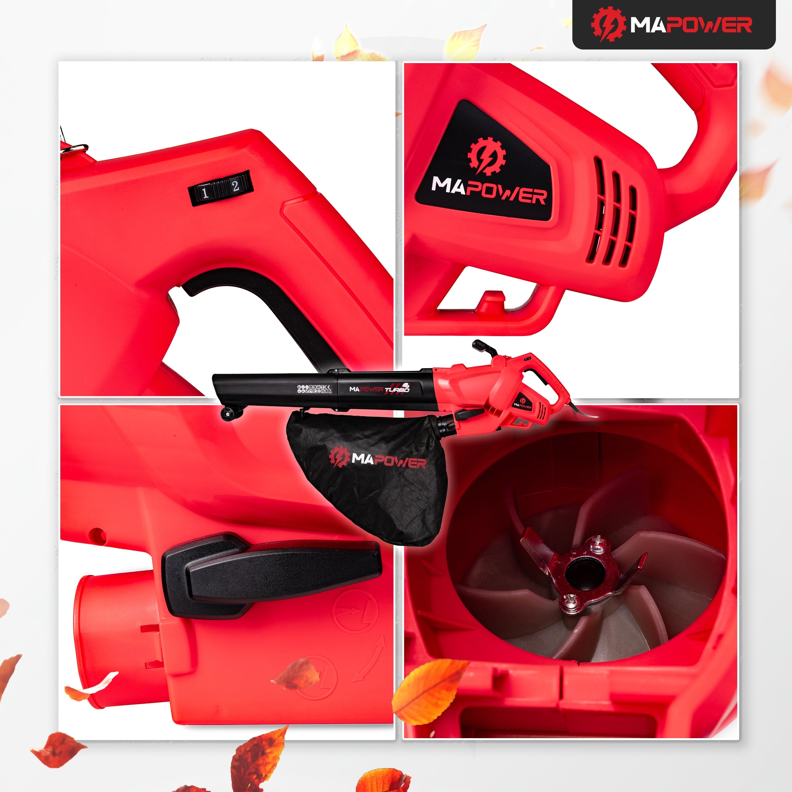 LEAF BLOWER ELECTRIC WITH SHREDDER LEAF VACUUM CLEANER 3in1 3000W Air velocity 270 km/h