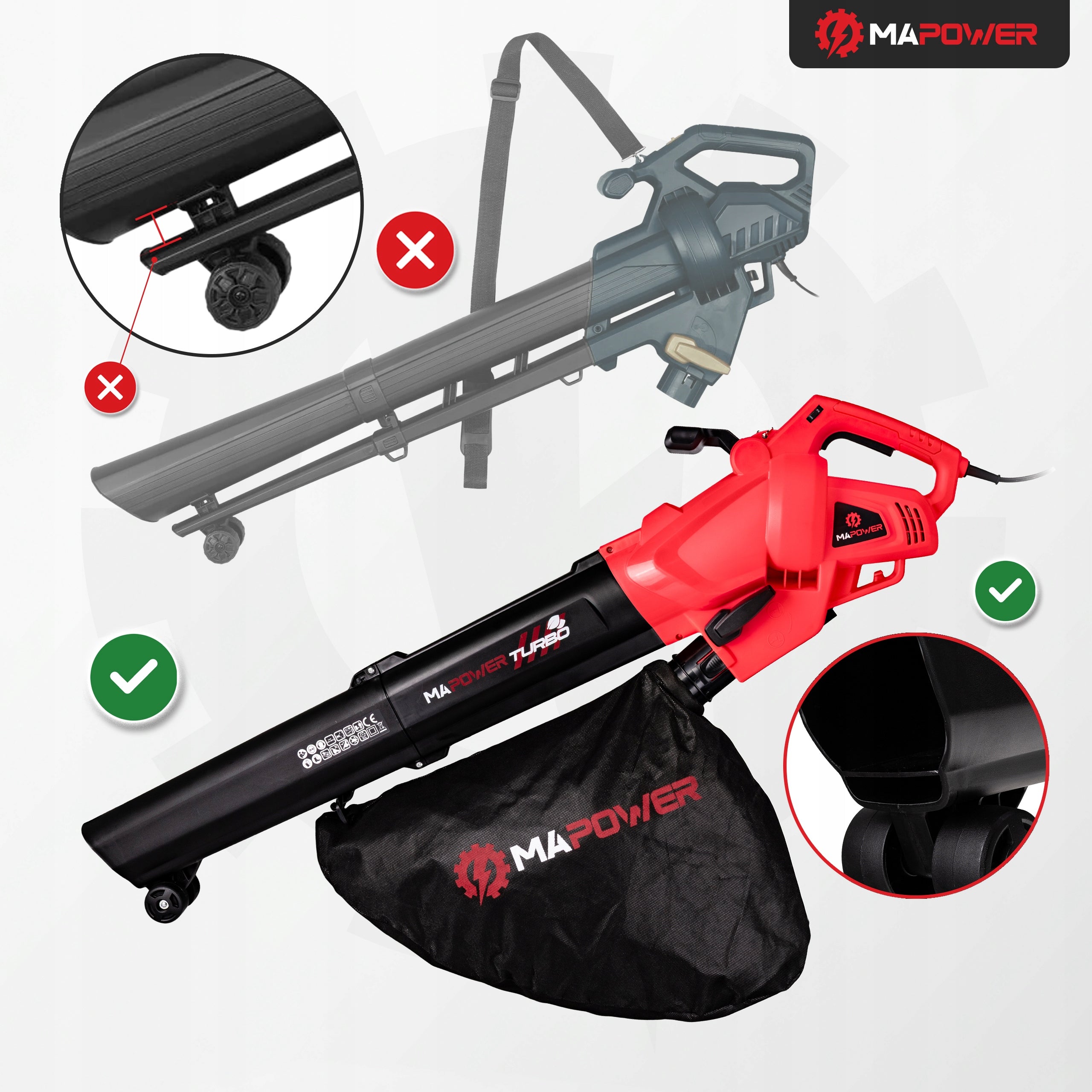 LEAF BLOWER ELECTRIC WITH SHREDDER LEAF VACUUM CLEANER 3in1 3000W Brand MAPOWER