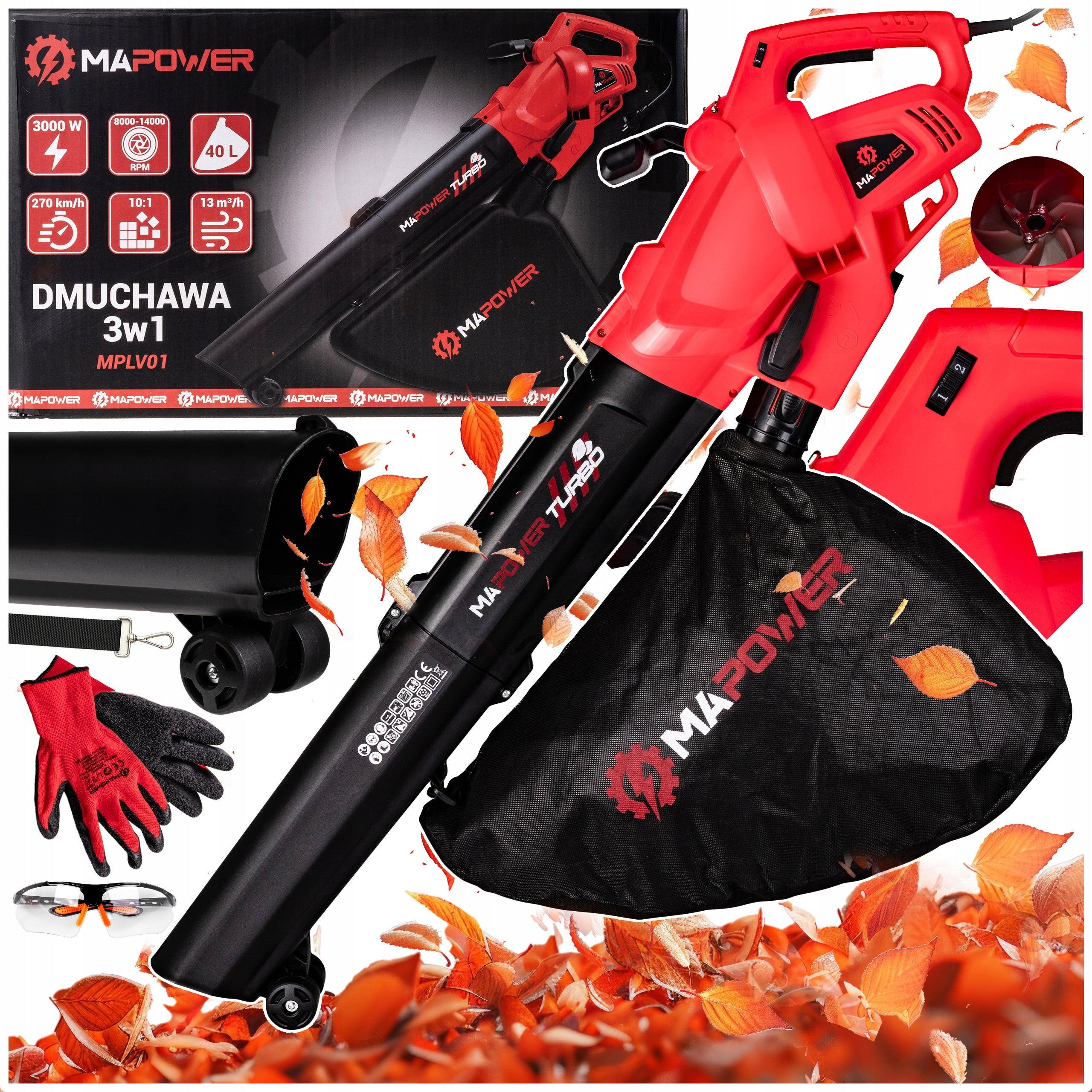 LEAF BLOWER ELECTRIC WITH SHREDDER LEAF VACUUM CLEANER 3in1 3000W