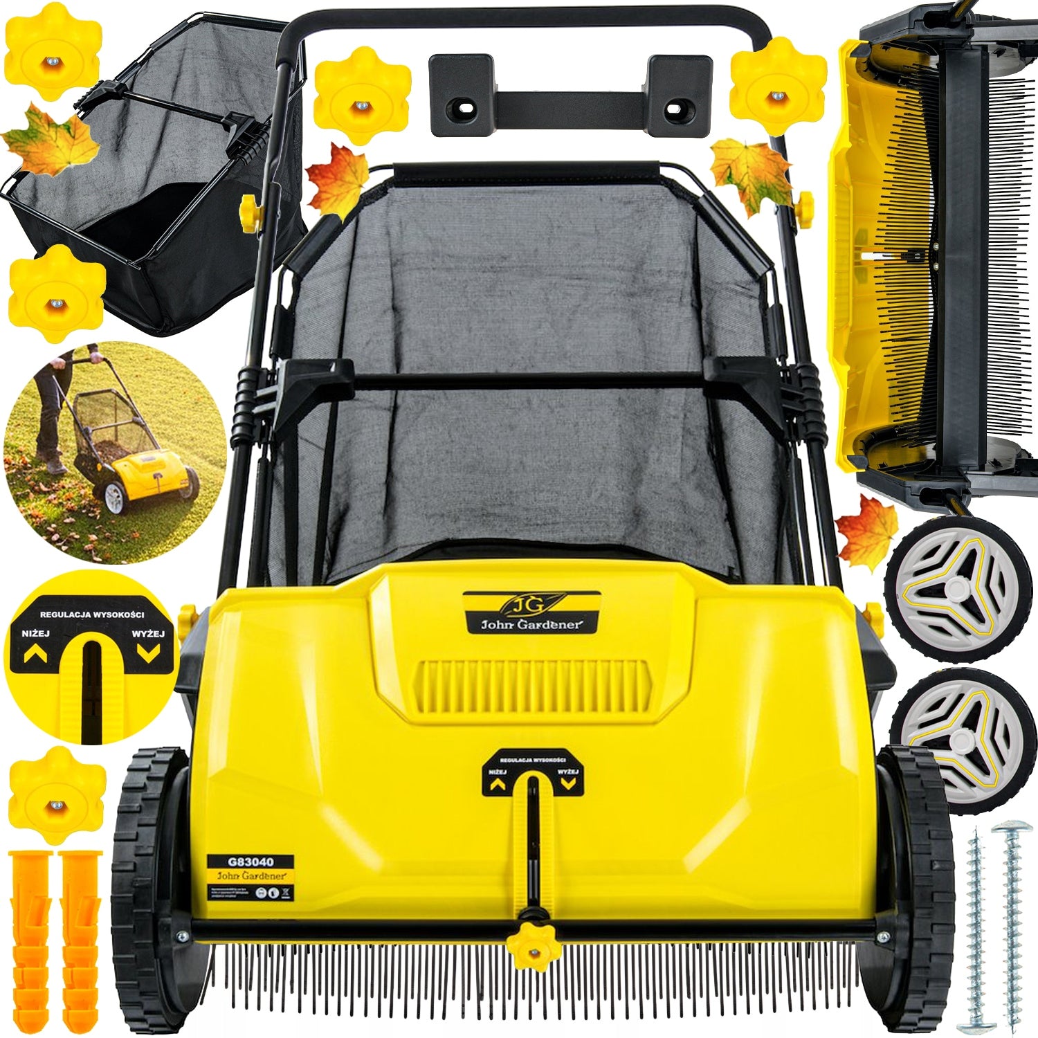 LEAF PICKER HAND SWEEPER 530 MM FOR GRASS LEAVES WITH BASKET 100 L