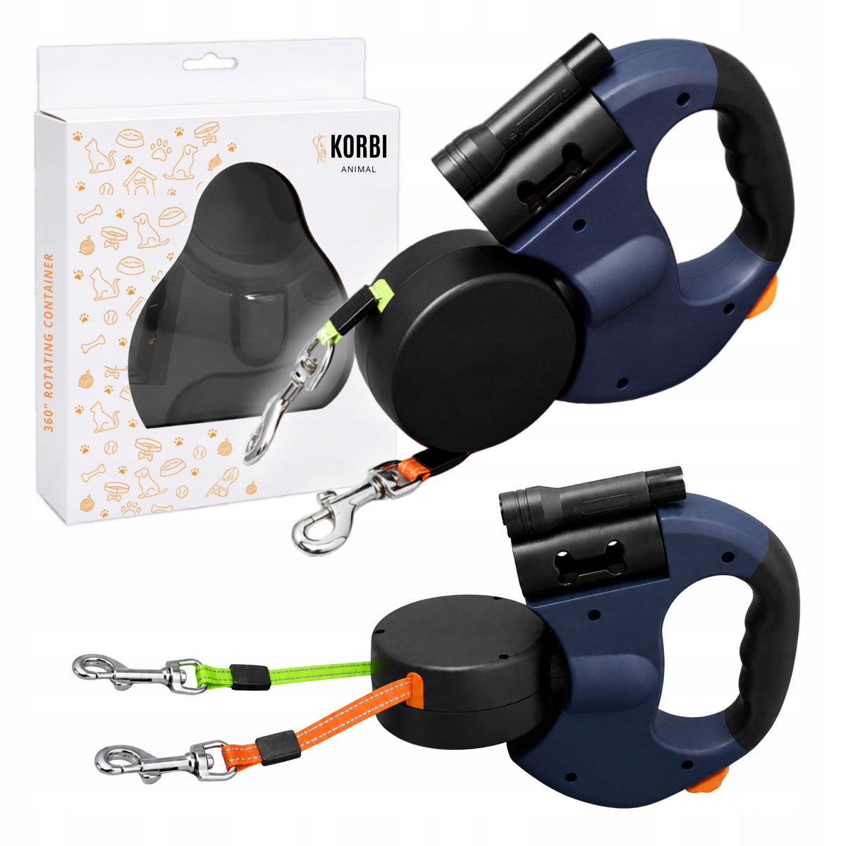 LEASH AUTOMATIC DOUBLE FOR TWO DOGS DOG FLASHLIGHT REFLECTIVE TAPE 3M