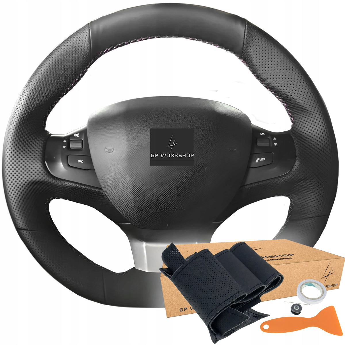 LEATHER STEERING WHEEL COVER FOR PEUGEOT 308 2014-2020
