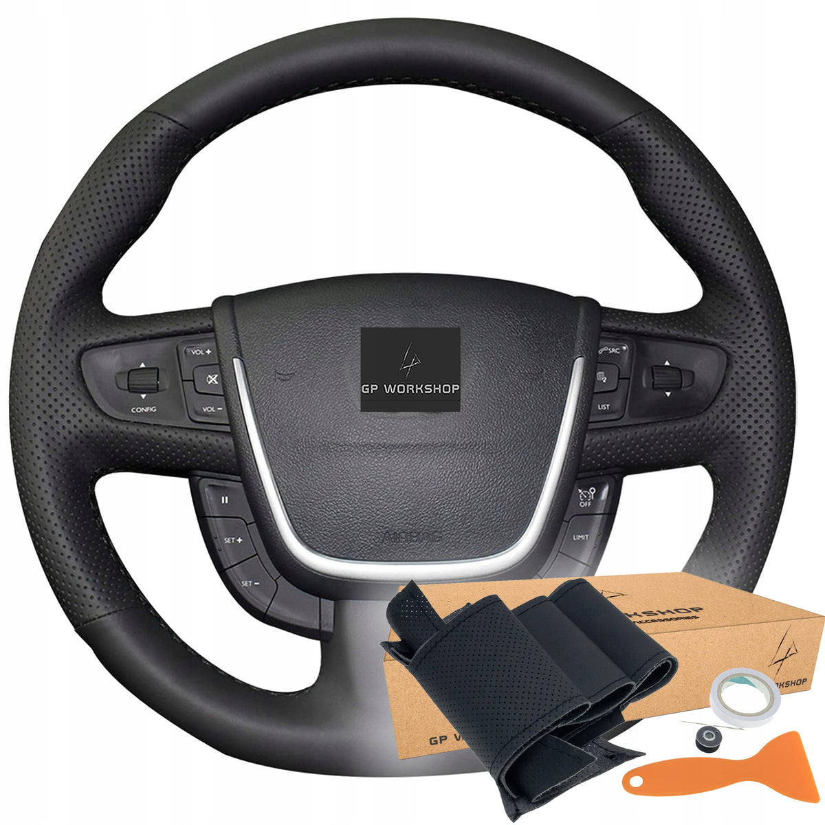 LEATHER STEERING WHEEL COVER FOR PEUGEOT 508 2011-2018