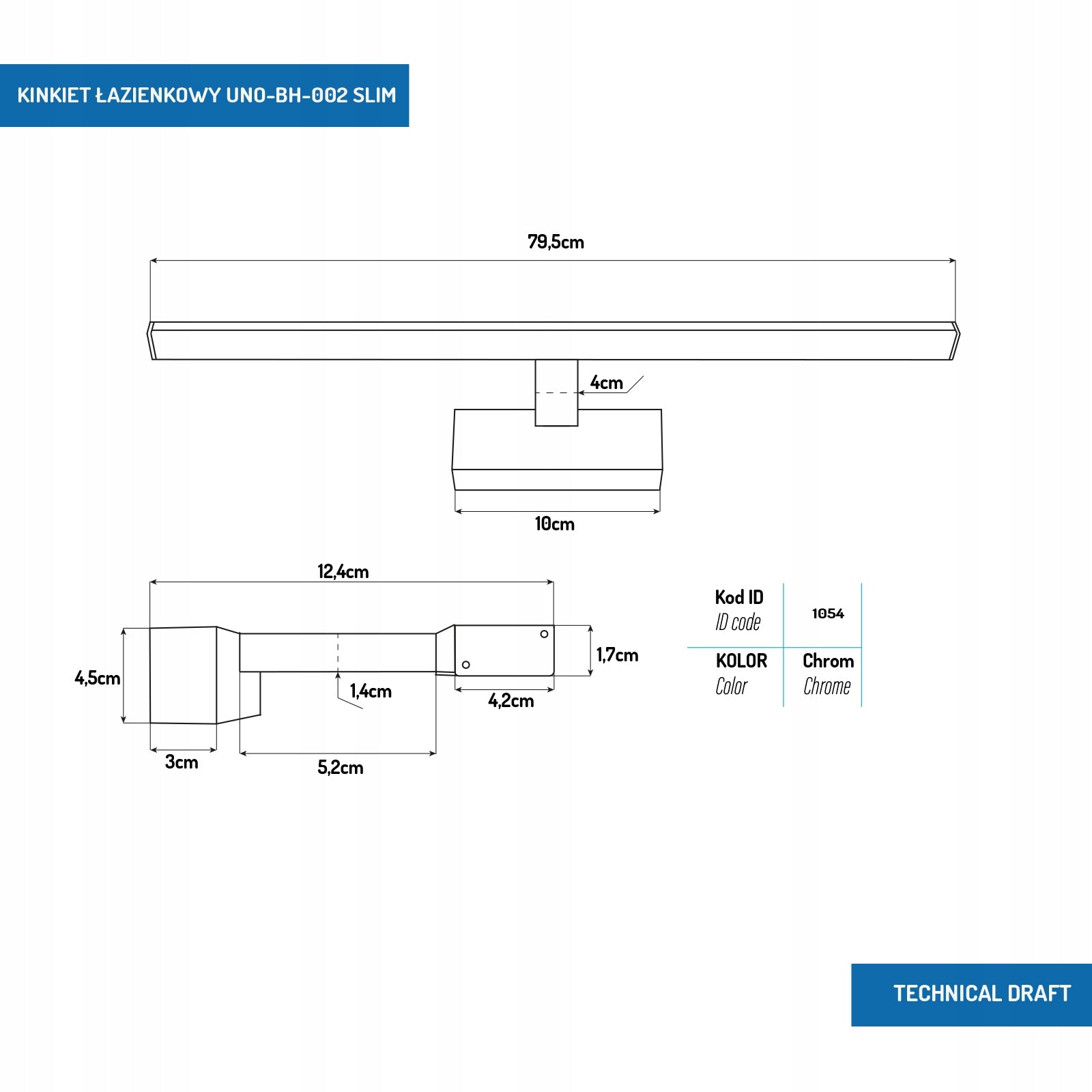 LED BATHROOM WALL LAMP SLIM OVER THE MIRROR LAMP 18W 80cm Manufacturer code ID-1054