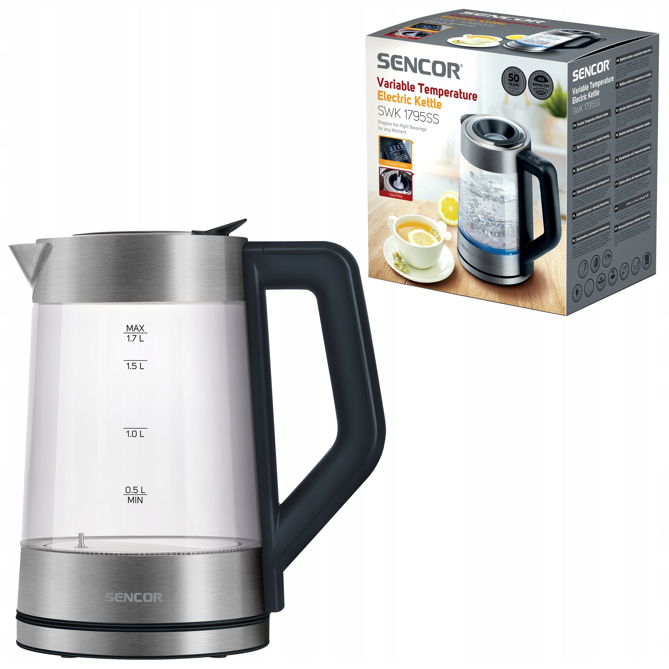 LED Backlit Electric Kettle 1,7L 2200W Sencor SWK 1795SS Packaging status original