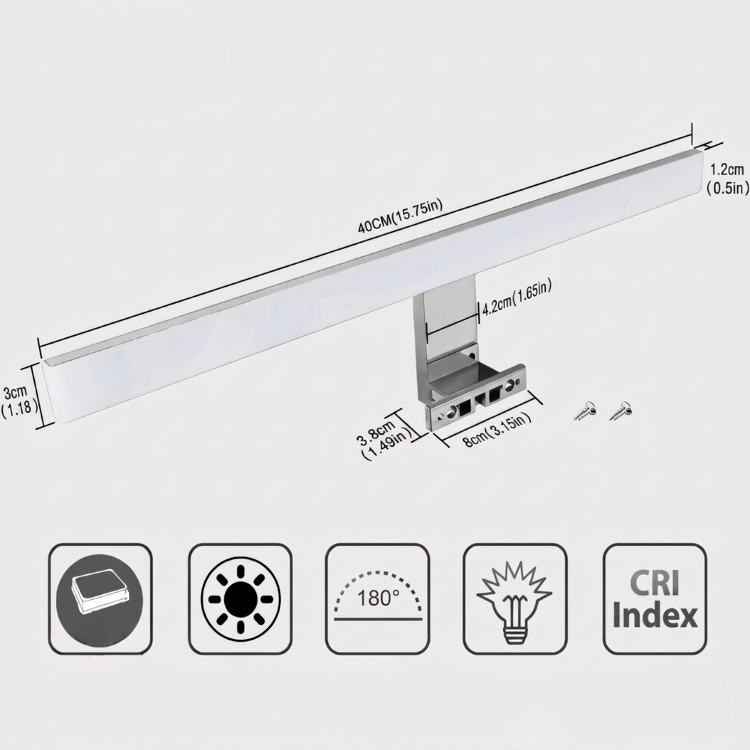 LED Bathroom Wall Lamp Over Mirror 40cm 10W IP44 Chrome 4000K Packaging status original