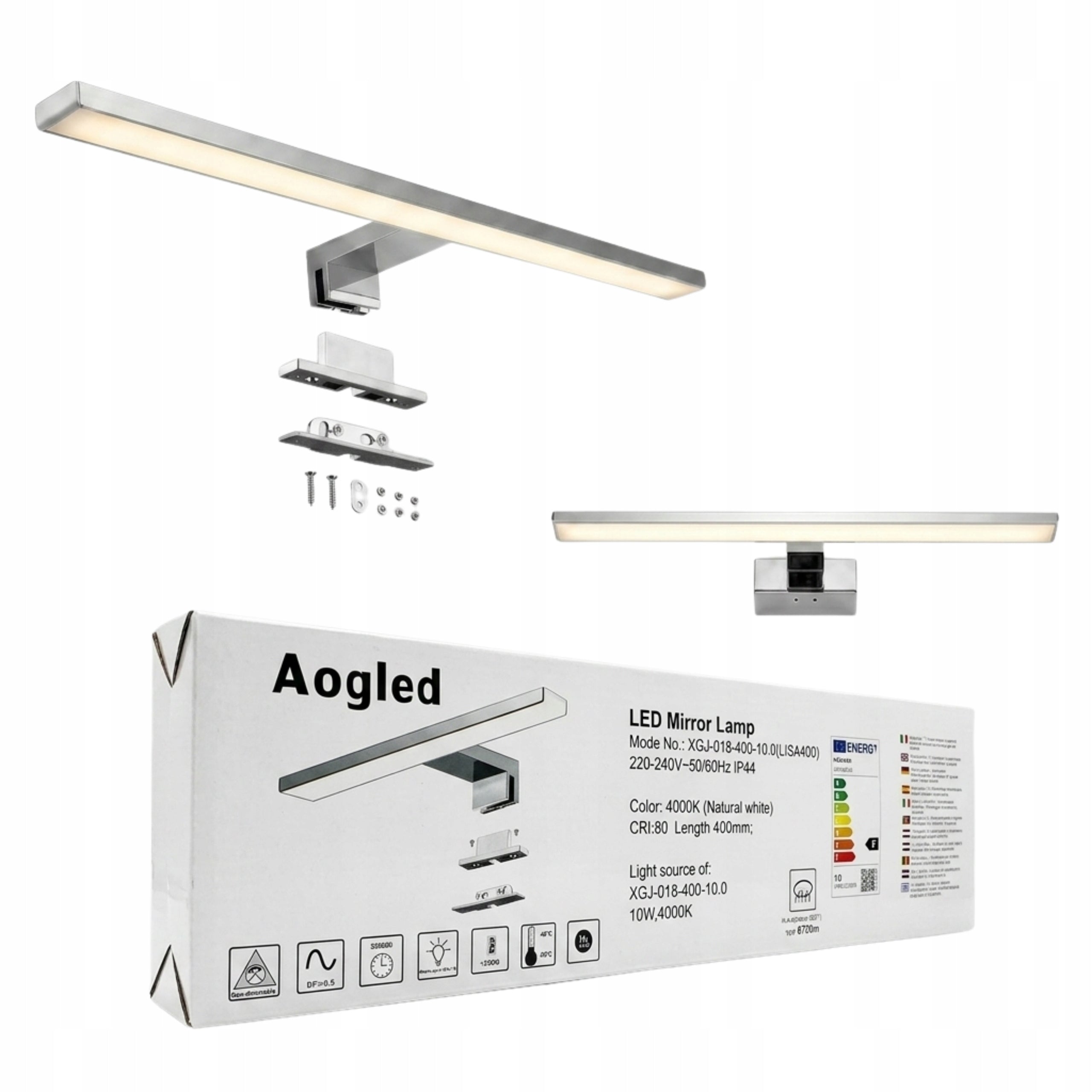 LED Bathroom Wall Lamp Over Mirror 40cm 10W IP44 Chrome 4000K