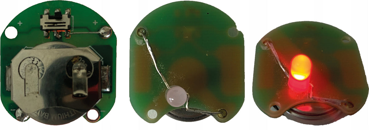 LED Board with Flashing Light FOR FIRE, Battery Operated - 2,7cm Diameter