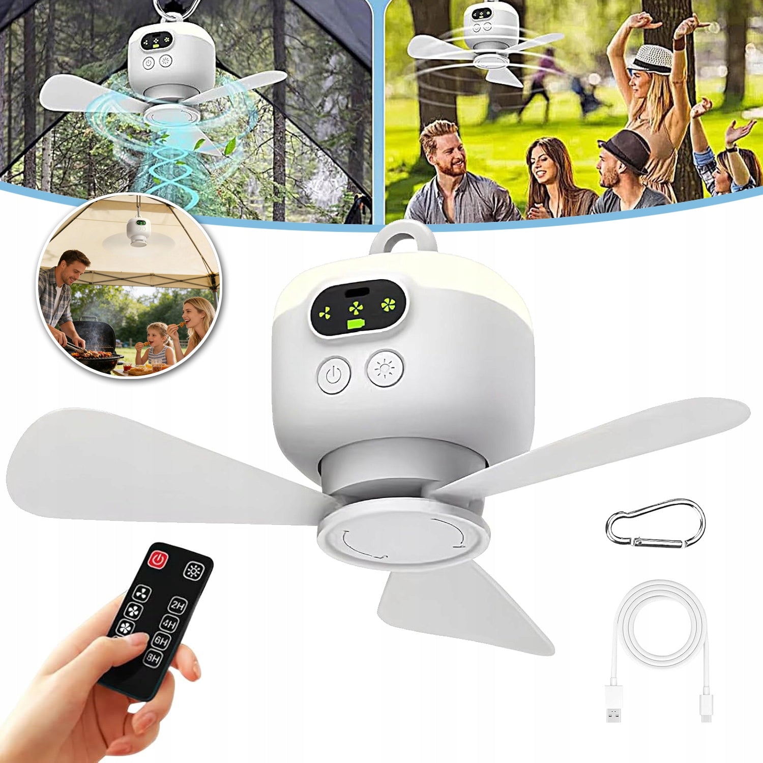 LED CAMPING FAN, USB RECHARGEABLE,SOLAR CAMPING FAN