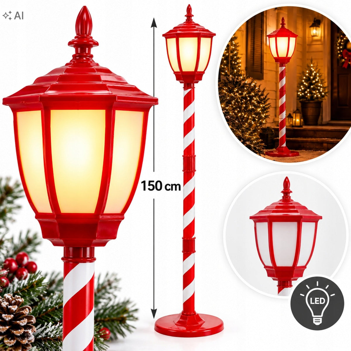 LED CHRISTMAS LANTERN 150 CM RED WARM WHITE USB DECORATION SANTA CLAUS