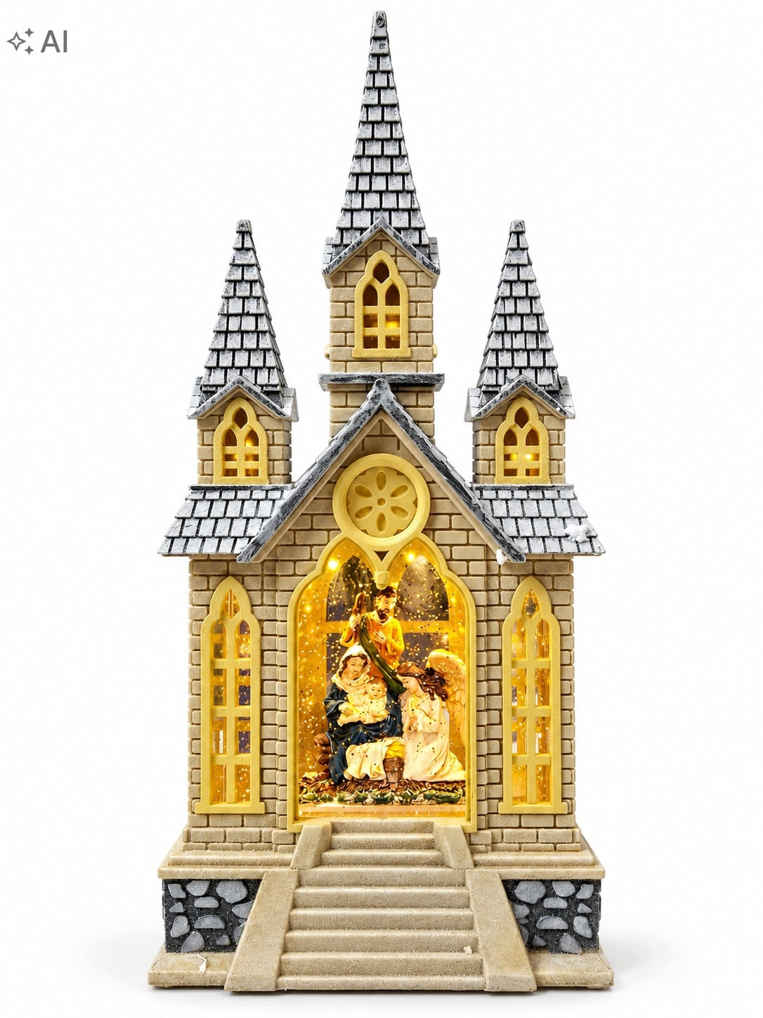 LED CHURCH WITH NATIVITY SCENE 45 CM – SWIRLING SNOW AND CHRISTMAS MUSIC Brand no brand