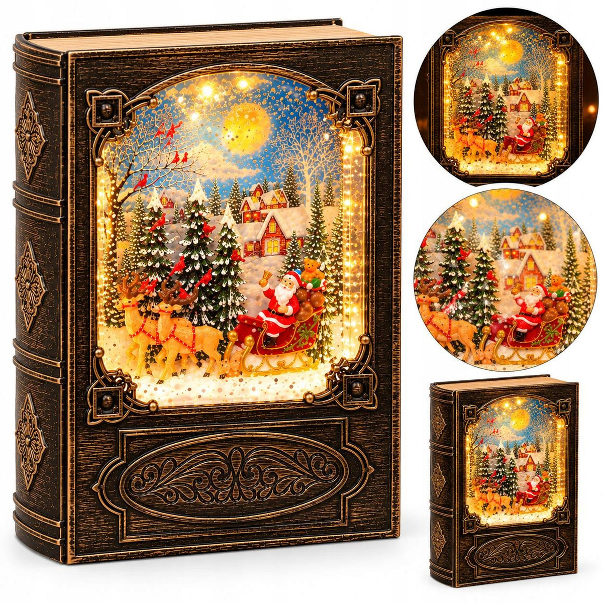 LED Christmas Book 20 cm with Santa Claus - Spinning Snow, Melodies, USB