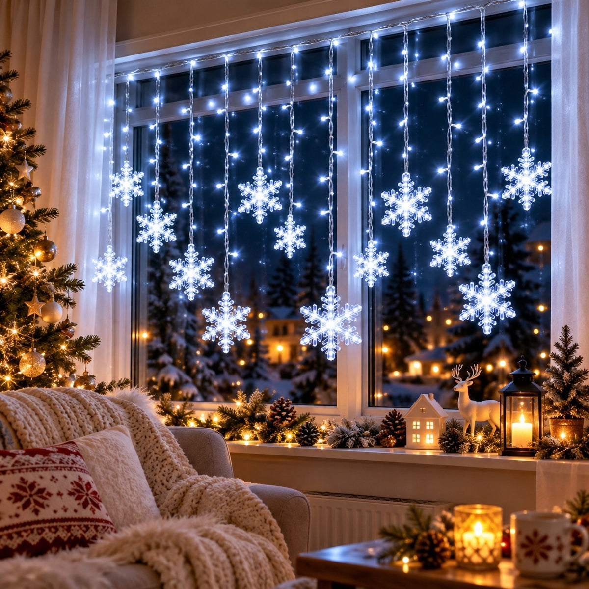 LED Christmas GARLAND 3,2M Snowflakes Curtain WINDOW LIGHTS COLD Packaging status original