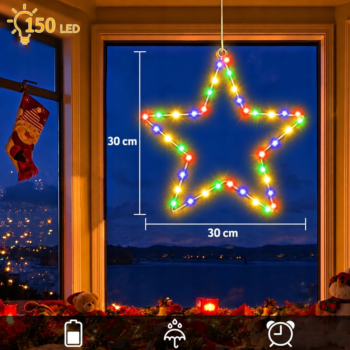 LED Christmas Tree Lights Christmas Star Ornaments 3 Pcs for Window Batteries IP44 Manufacturer code TD-003