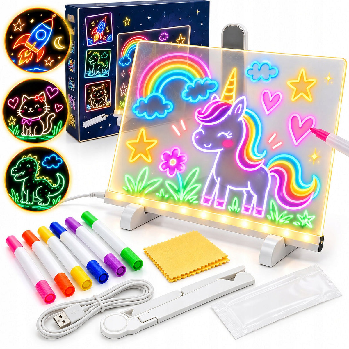 LED DRY ERASE BOARD FOR DRAWING MAGIC ILLUMINATED 30X20 PENS
