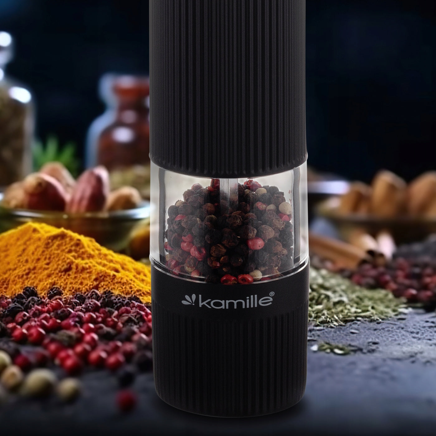 LED ELECTRIC GRINDER FOR SALT PEPPER SPICES strong ceramic KAMILLE Packaging status original