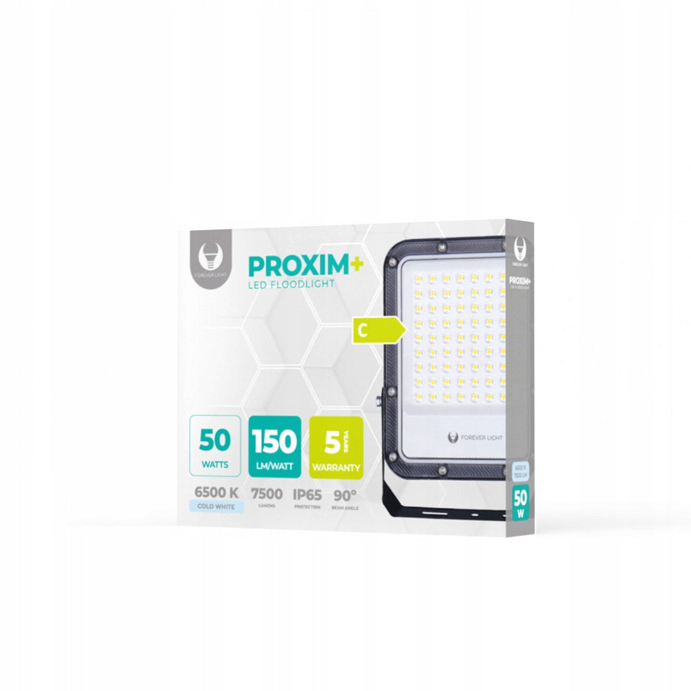 LED FLOODLIGHT 50W 6000K BLACK 7500lm IP65 PROXIM+ FOREVER LIGHT Brightness 7500 lm