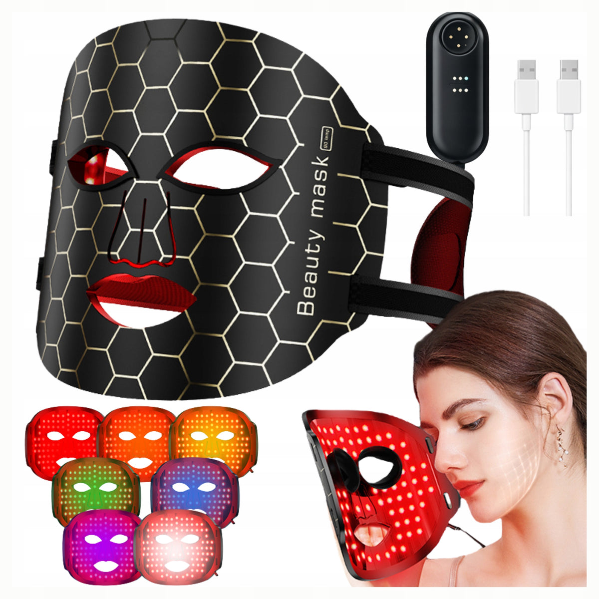 LED Face Mask 7 Colors Photon Light 96 LED USB-C