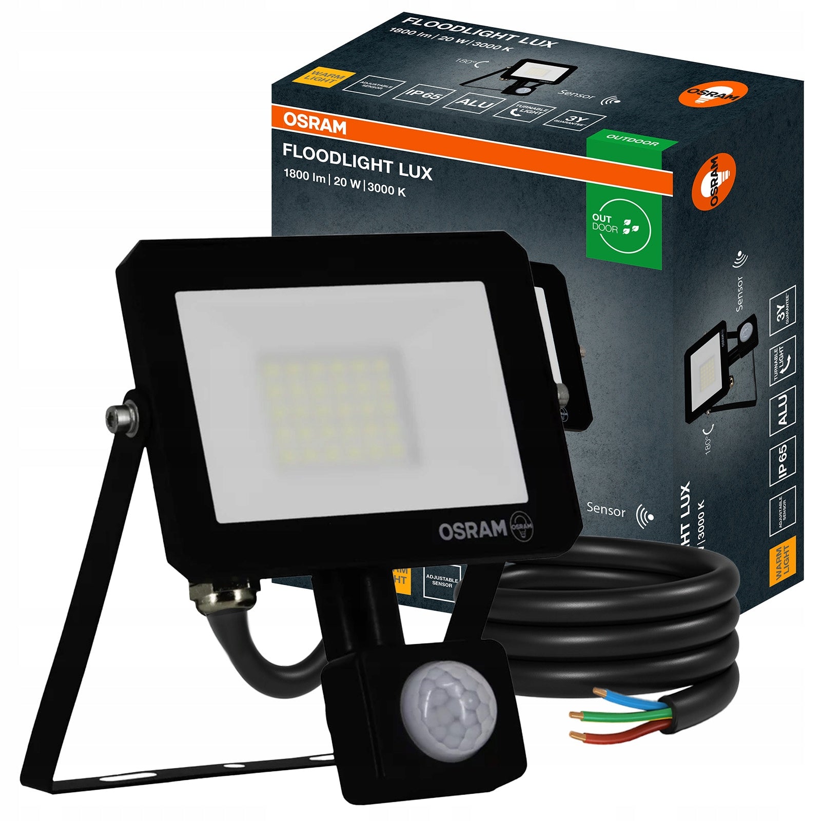 LED Floodlight Halogen Headlight 20W 3000K 1800lm IP65 Motion Sensor OSRAM