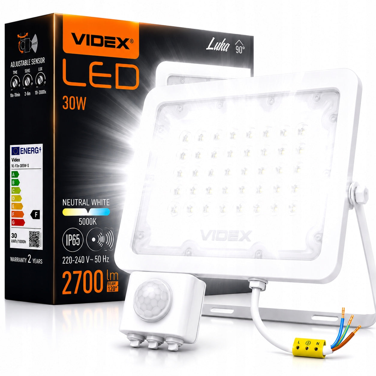 LED Floodlight With Motion Sensor Halogen Construction Headlight Lamp 30W