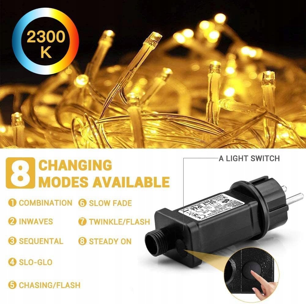 LED GARLAND 100M 500 LEDS IP44 8 MODES WARM WHITE LIGHT DECORATION CHO Brand no brand