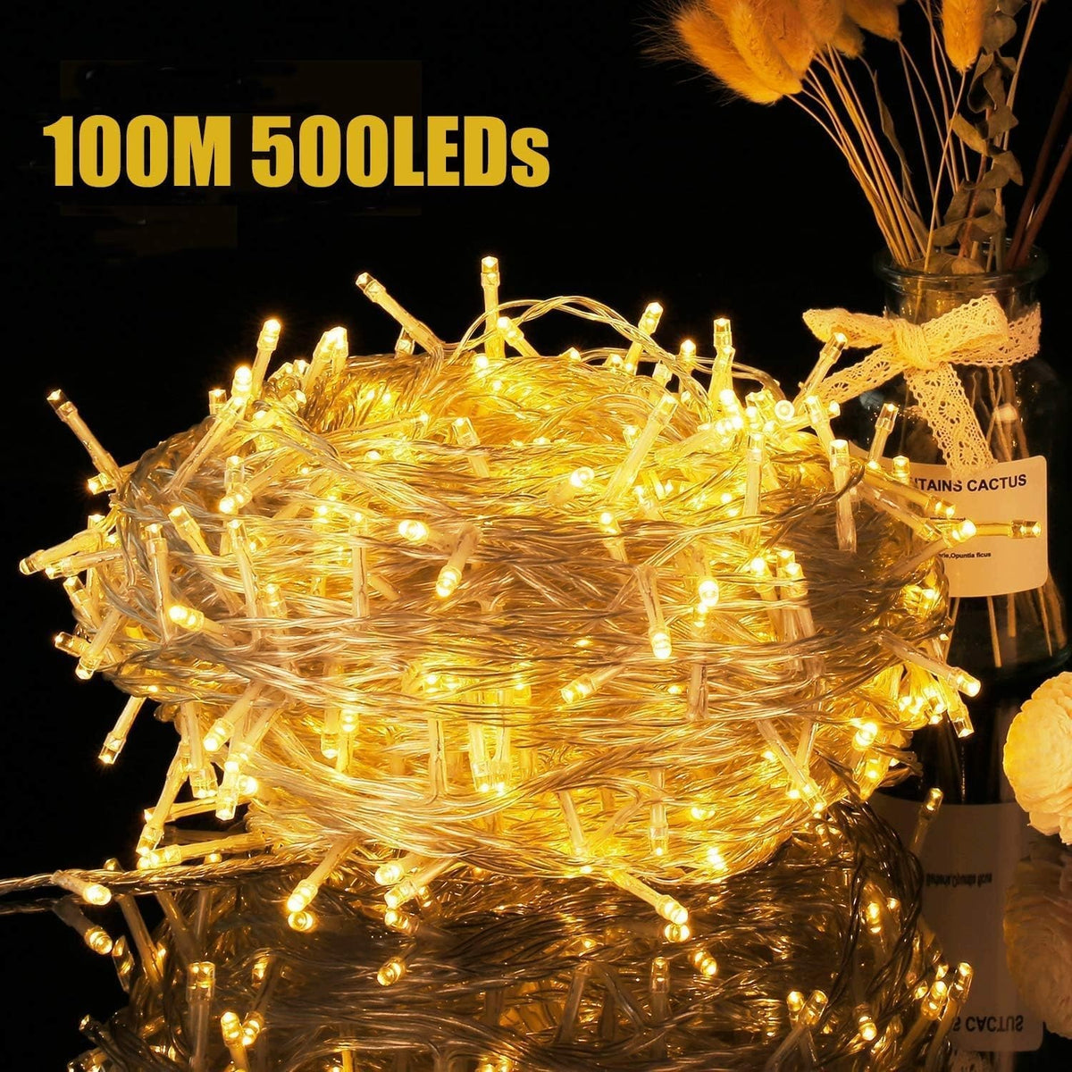 LED GARLAND 100M 500 LEDS IP44 8 MODES WARM WHITE LIGHT DECORATION CHO