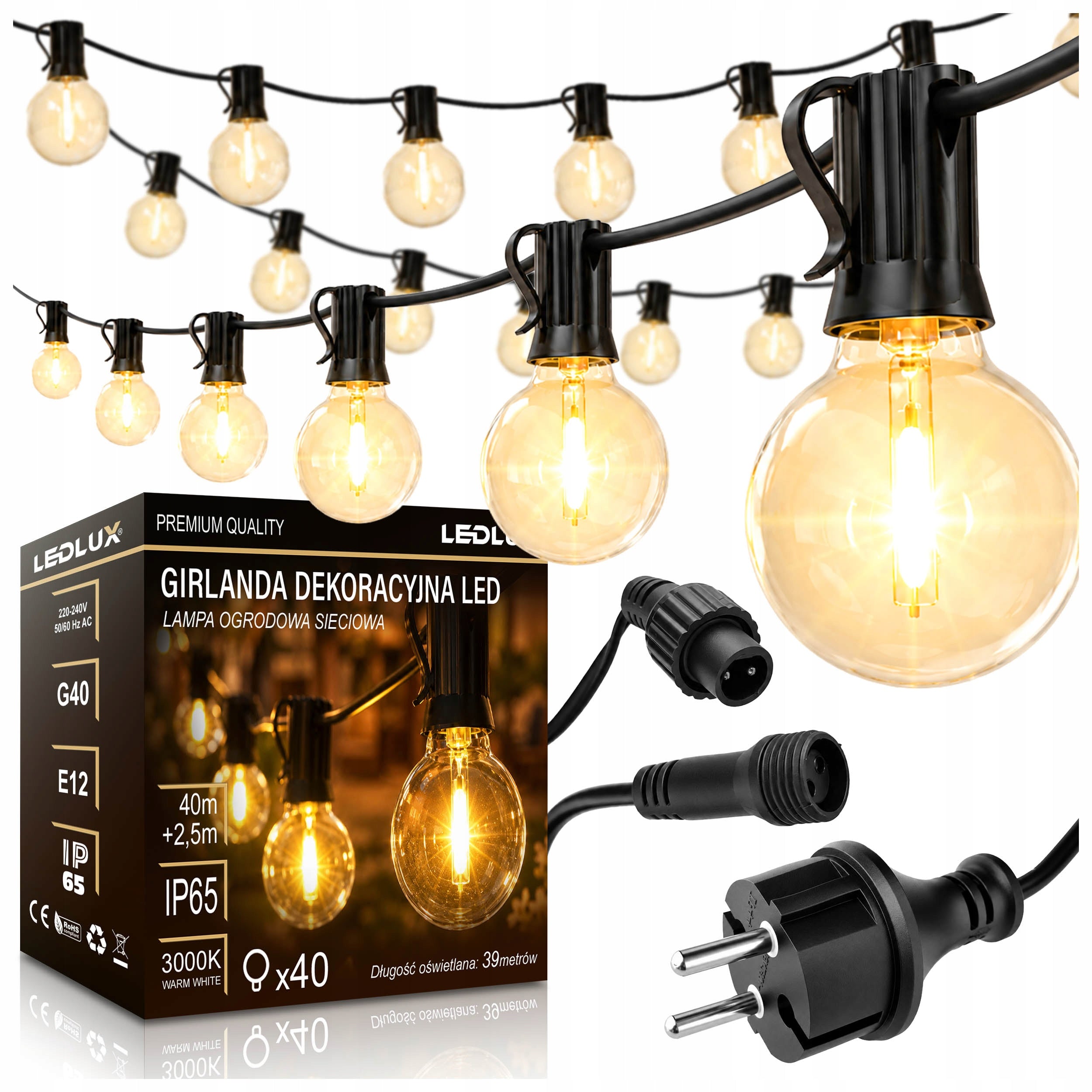 LED Garden Garland Light 40x20m Bulbs Solar Balls LED Network