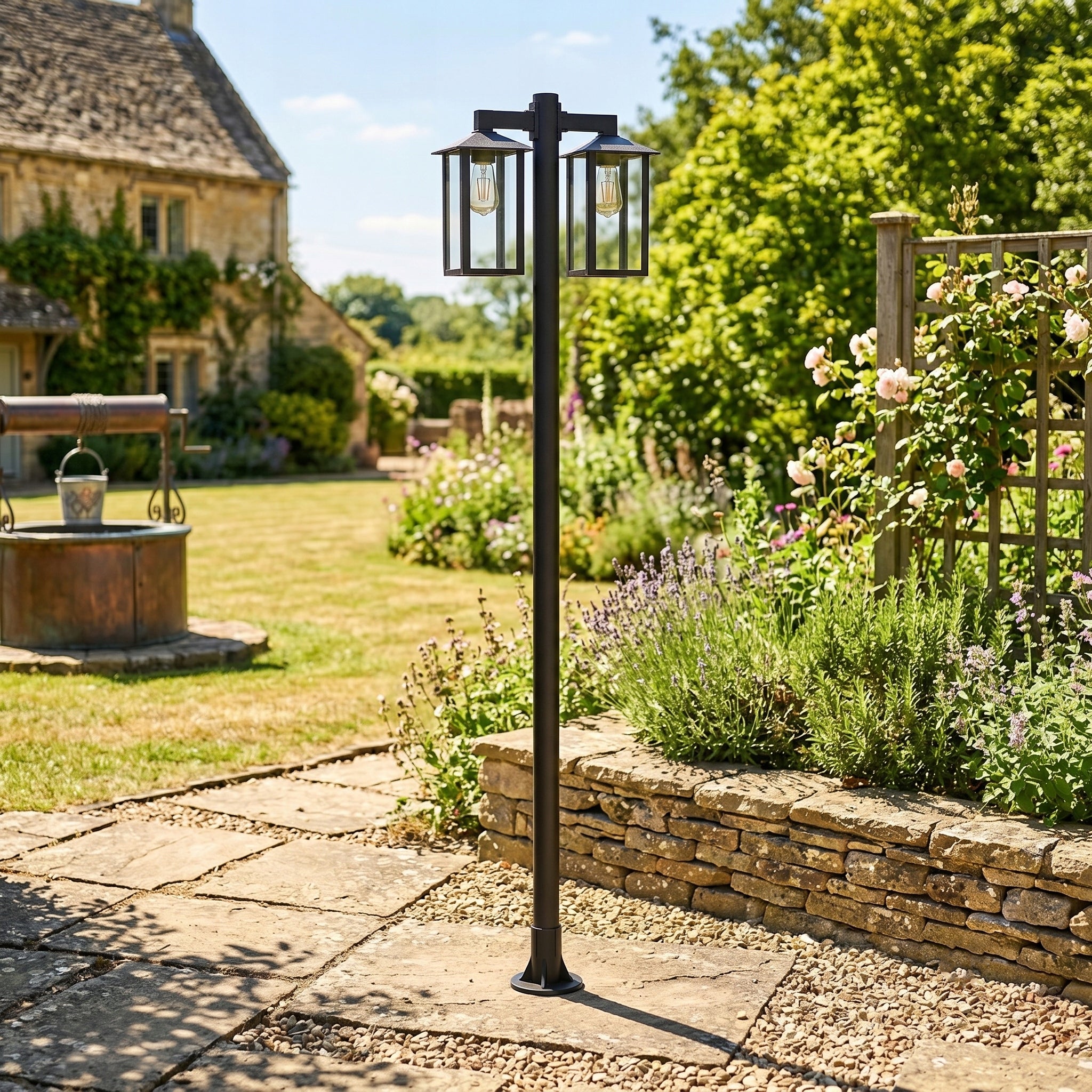 LED Garden Lamp 220cm Standing Outdoor Lantern 2x E27 Post POLE Packaging status original