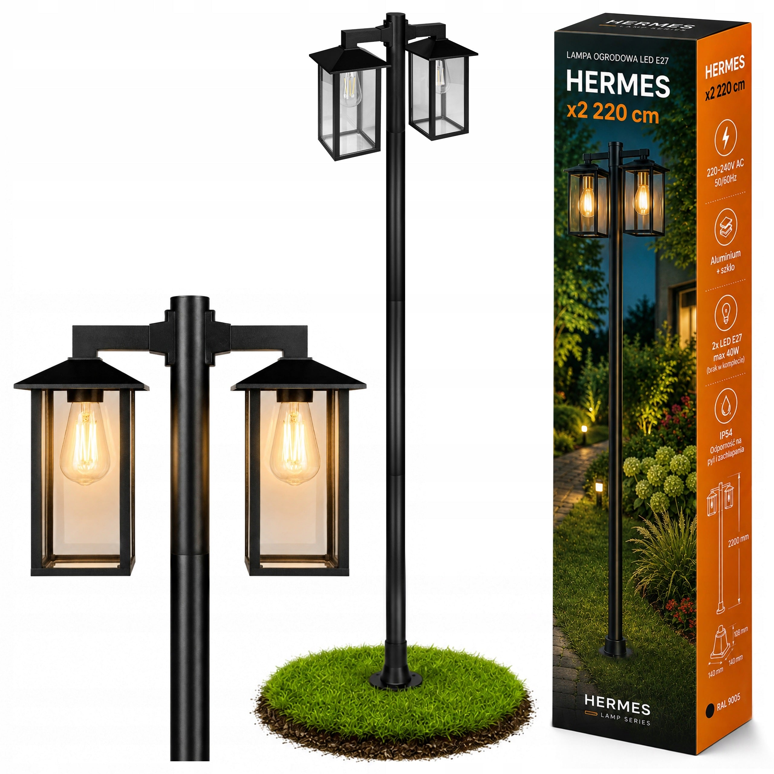 LED Garden Lamp 220cm Standing Outdoor Lantern 2x E27 Post POLE