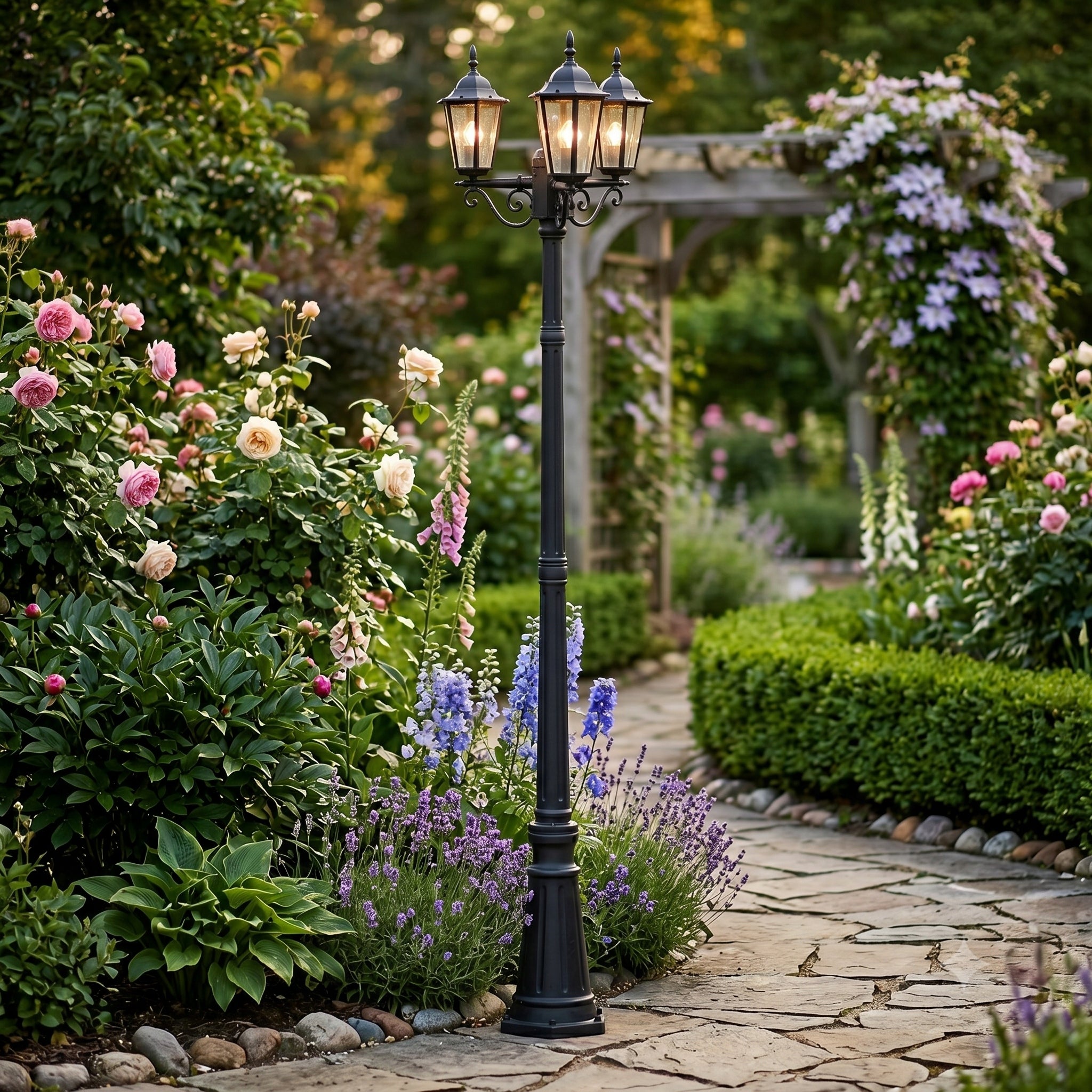 LED Garden Lamp 227cm Standing Outdoor Lantern 3x E27 Post POLE Packaging status original