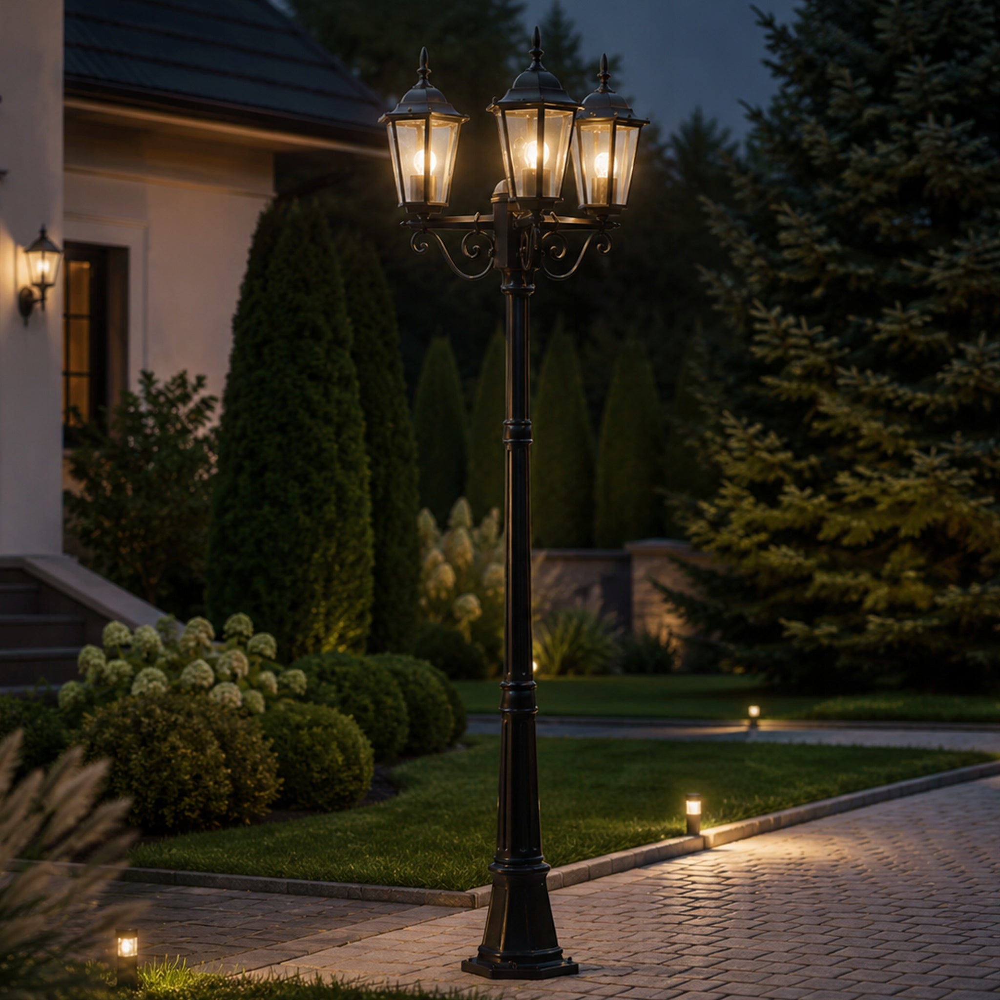 LED Garden Lamp 227cm Standing Outdoor Lantern 3x E27 Post POLE Power supply mains