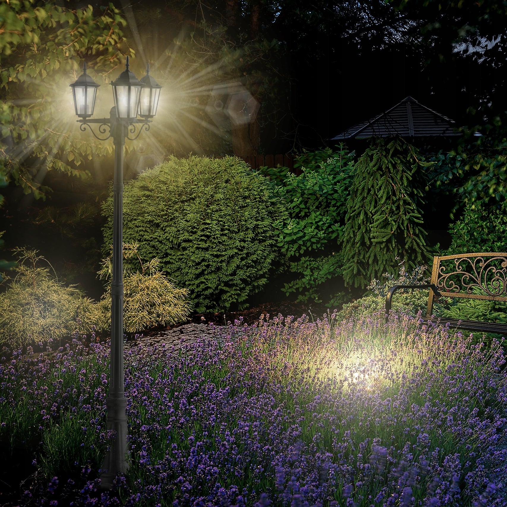 LED Garden Lamp 227cm Standing Outdoor Lantern 3x E27 Post POLE Thread type E27
