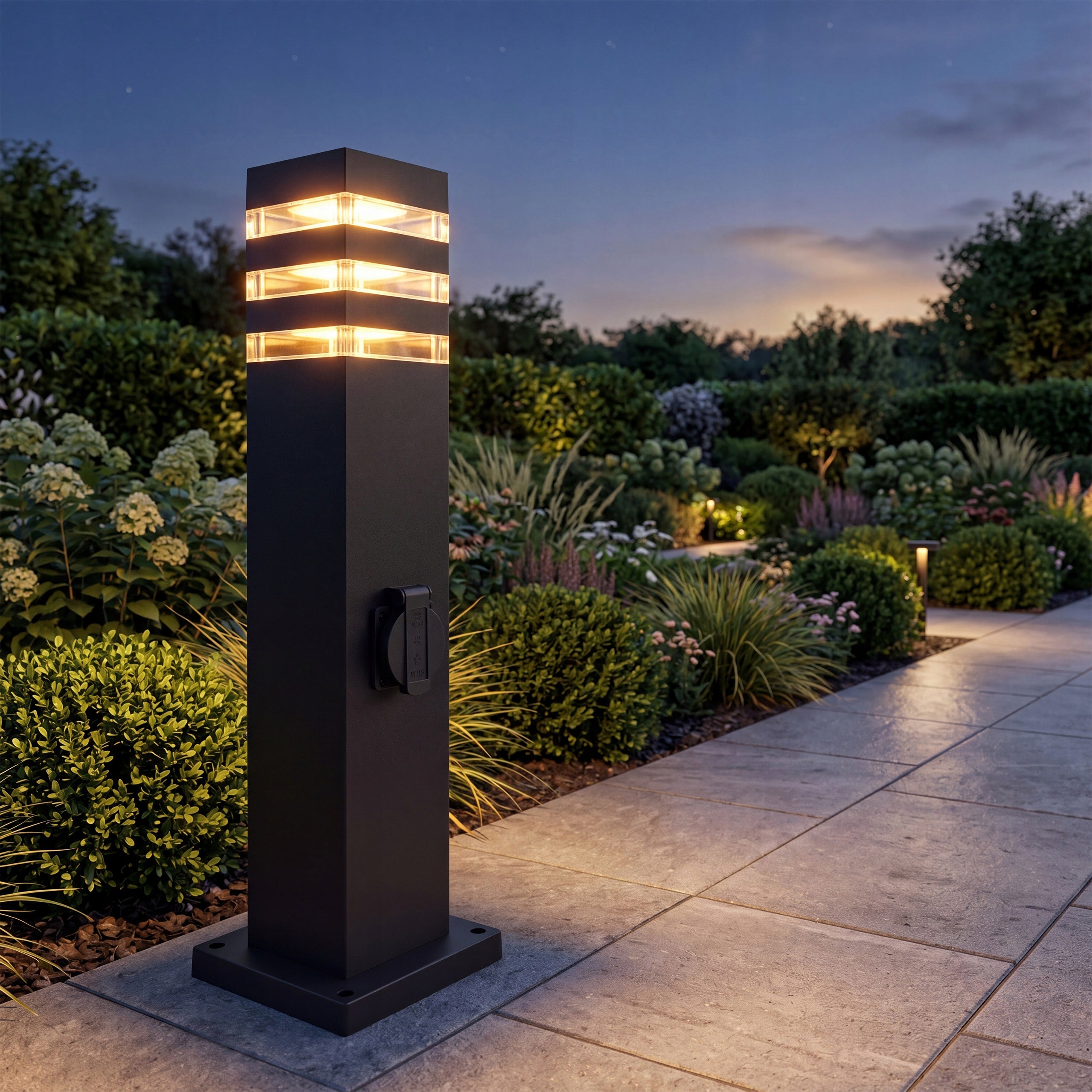 LED Garden Lamp 50cm E27 Outdoor Standing Post IP54 + 230V Socket Packaging status original