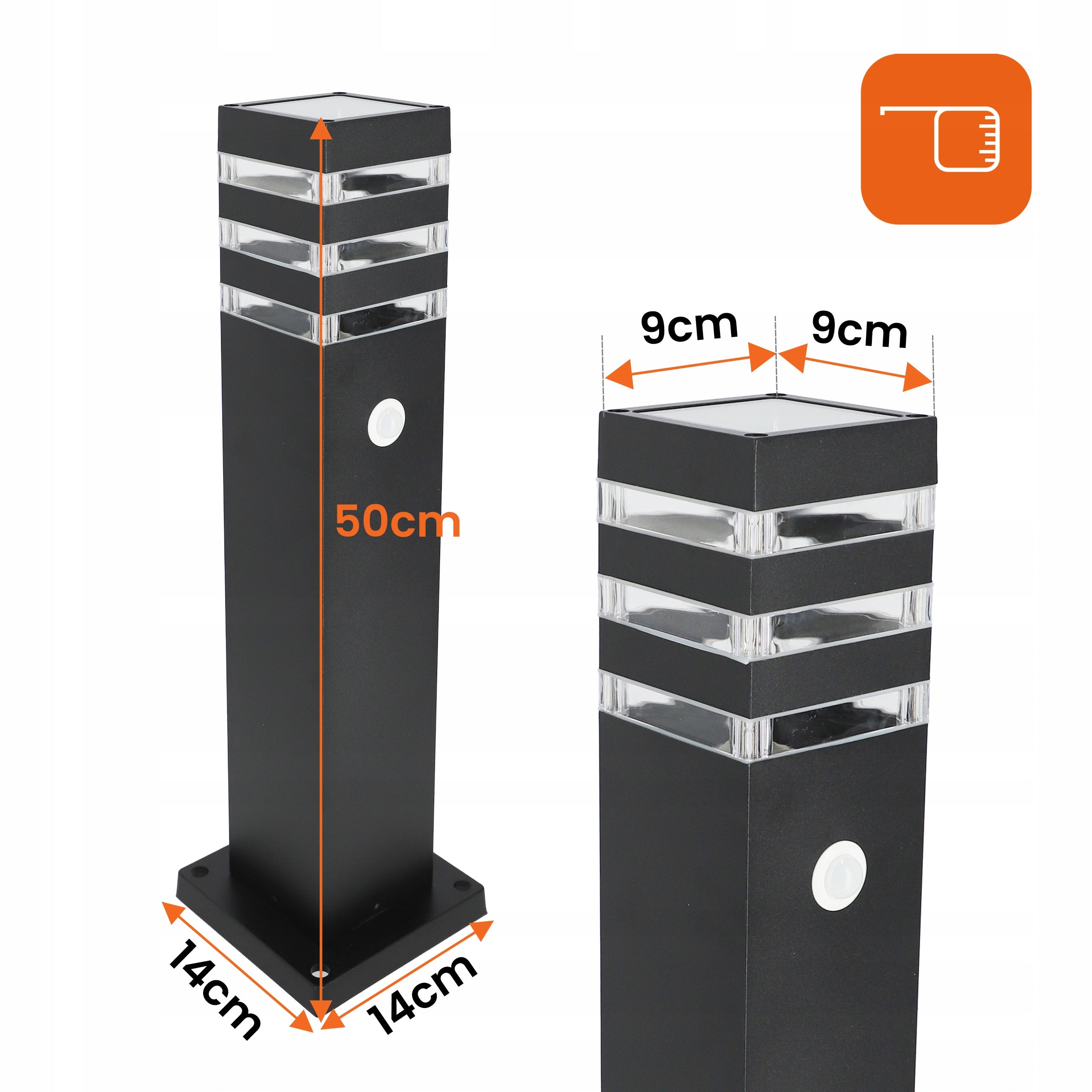 LED Garden Lamp 50cm E27 Outdoor Standing Post IP54 + Motion Sensor Power supply mains