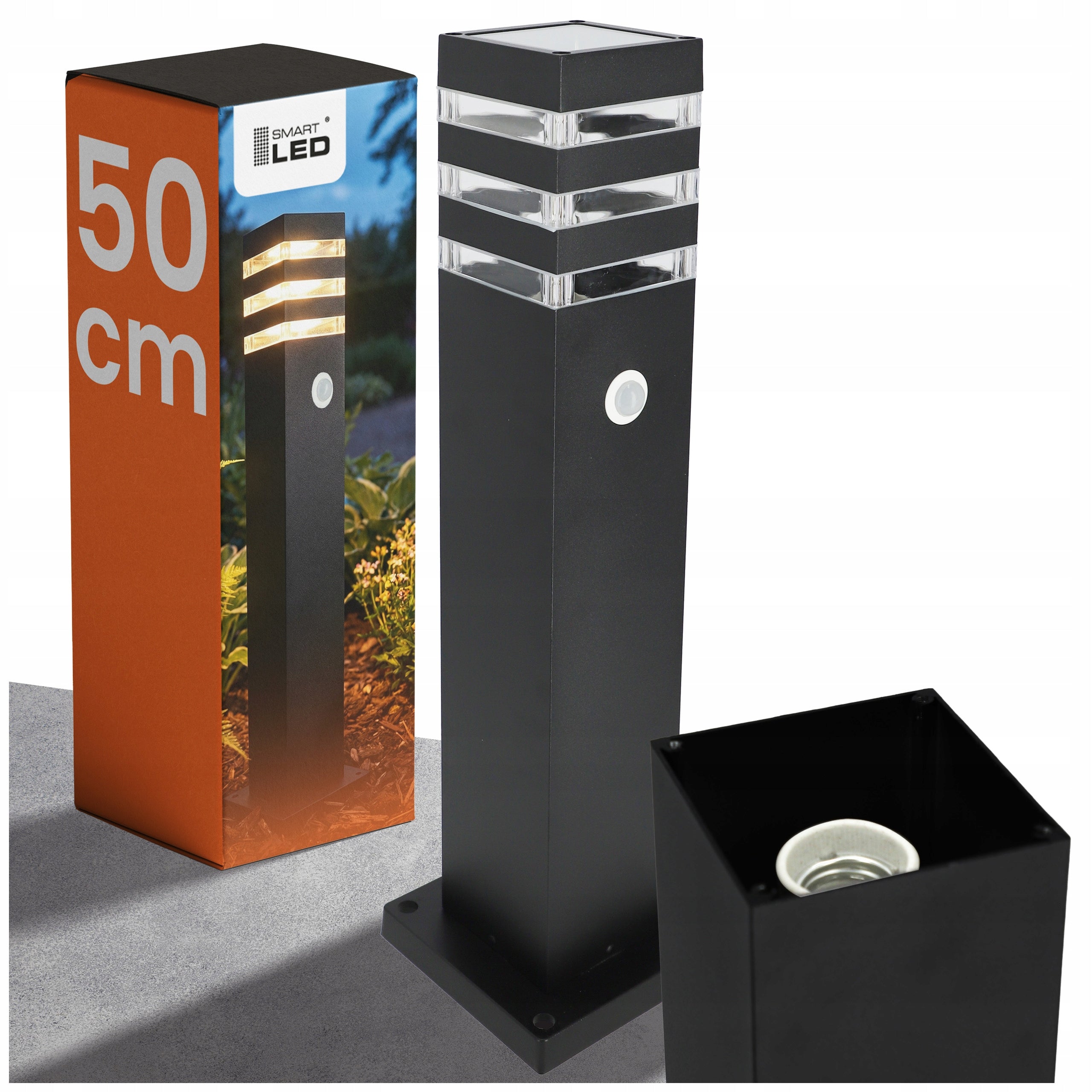 LED Garden Lamp 50cm E27 Outdoor Standing Post IP54 + Motion Sensor