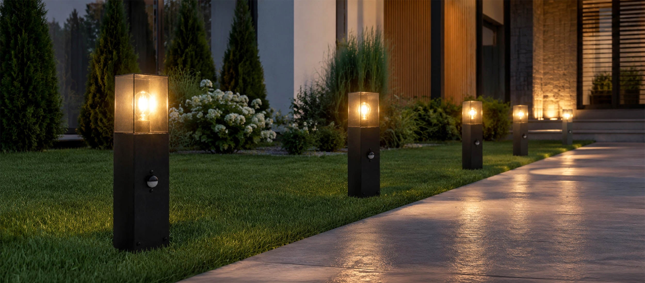 LED Garden Lamp Standing Post 30cm Outdoor Twilight Motion Sensor Manufacturer code LOG-0001 BLACK  30cm  PIR