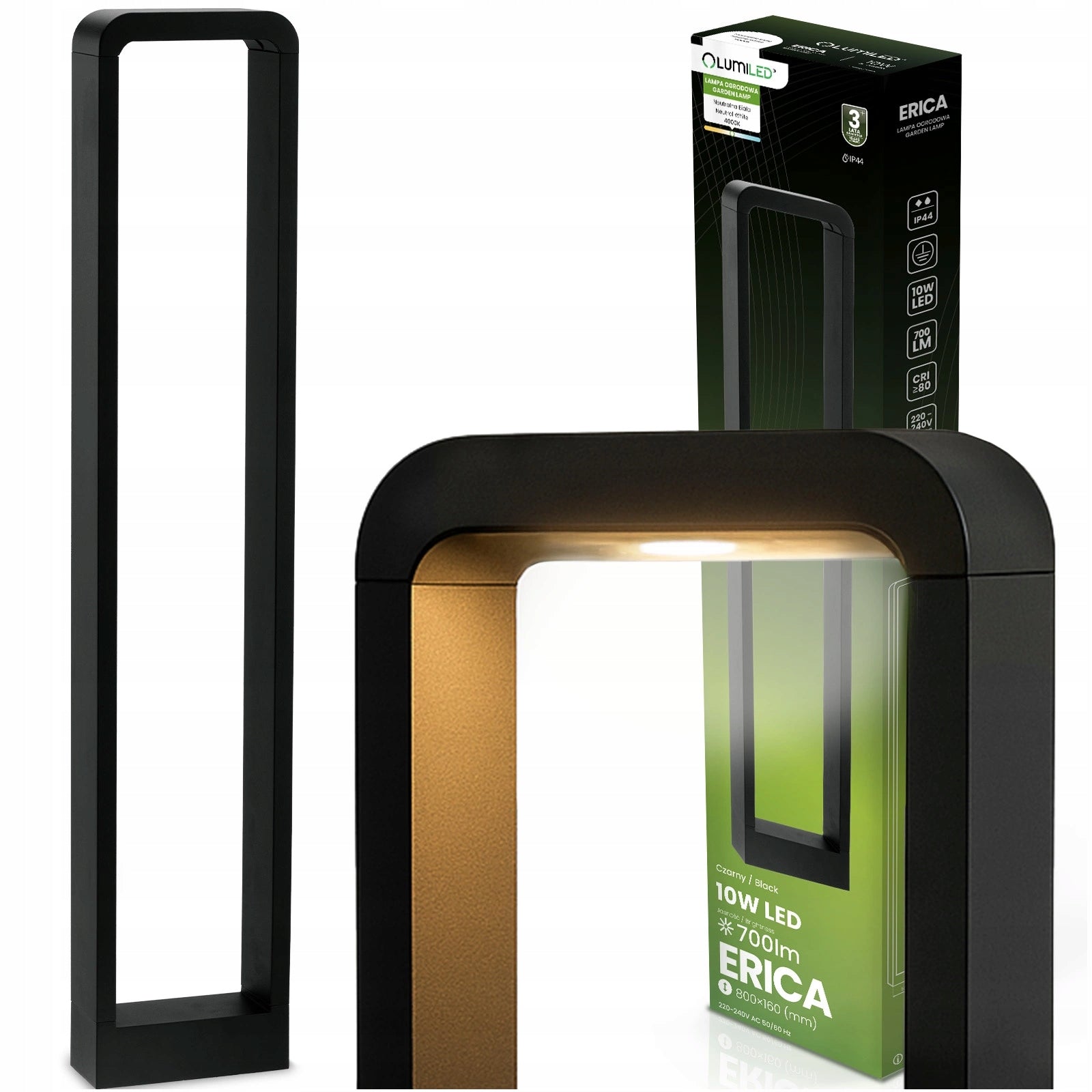LED Garden Post 10W Outdoor Lamp 80cm Black Modern Erica 4000K